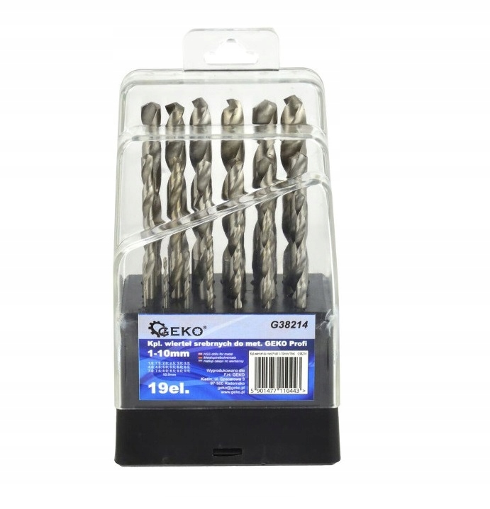 ZESTAW WIERTEŁ DO METALU 1-10mm WIERTŁO 19el GEKO