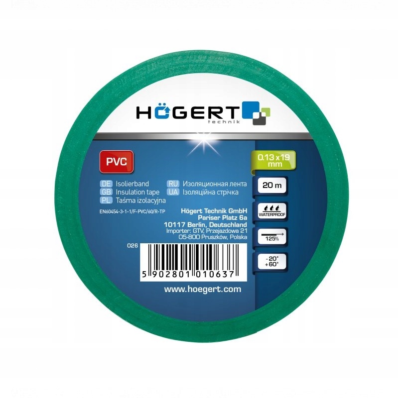 HOGERT HT1P284 TAŚMA IZOLACYJNA PVC ZIELONA