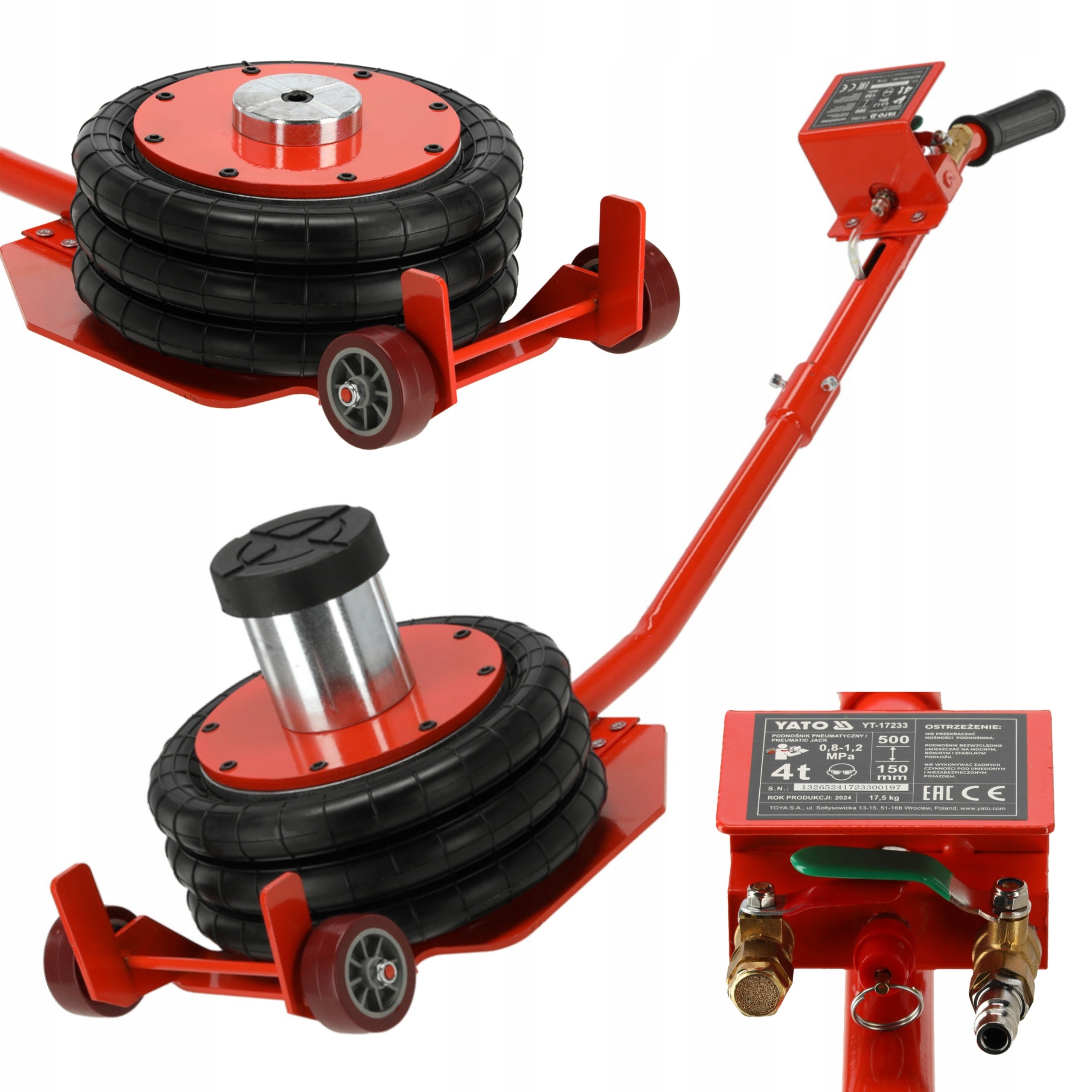 YATO PODNOŚNIK PNEUMATYCZNY BAŁWANEK 4T Z NAKŁADKĄ PODWYŻSZAJĄCĄ YT-17233
