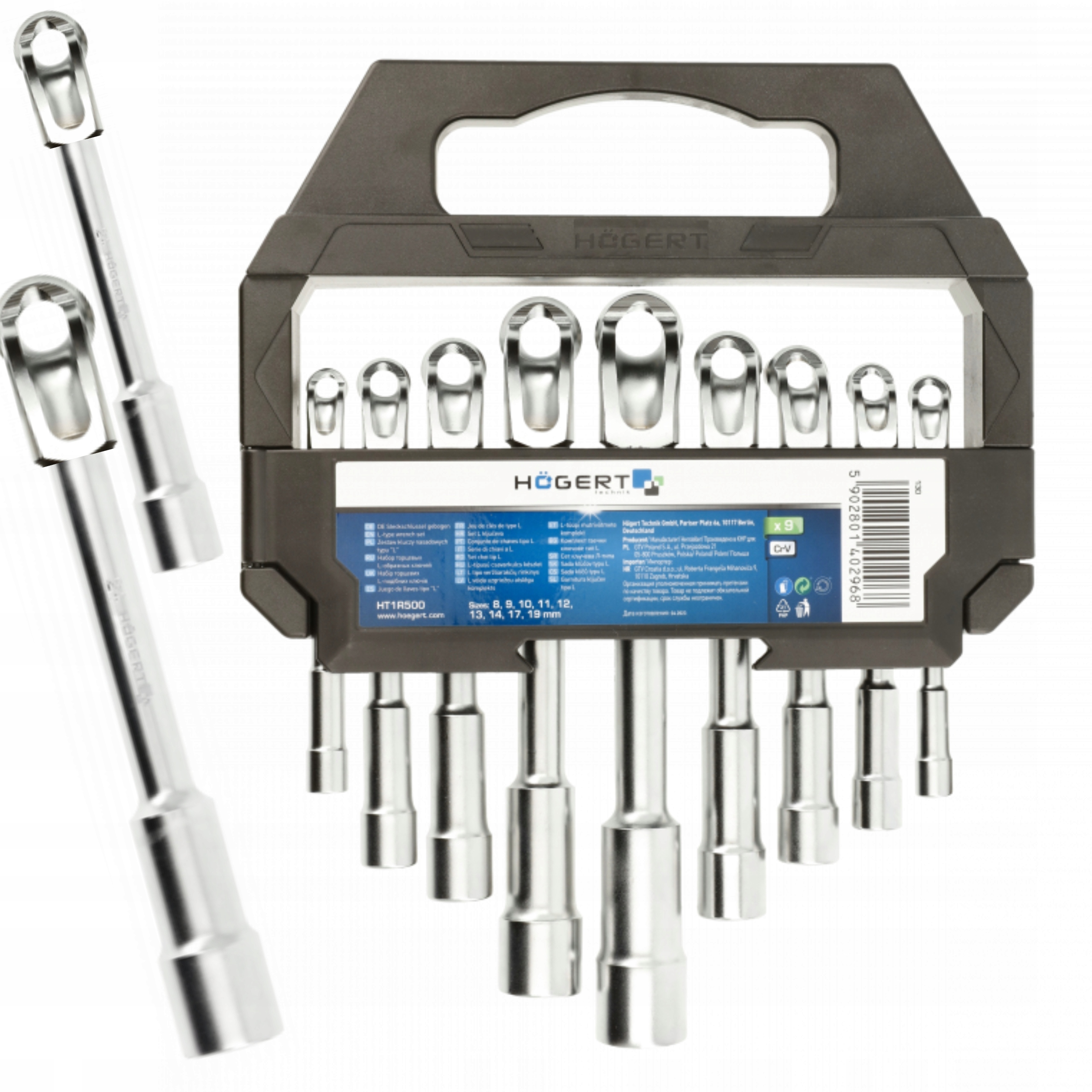 HOGERT KOMPLET ZESTAW KLUCZY NASAD. FAJKOWYCH TYPU L 9szt. 8 -19mm HT1R500
