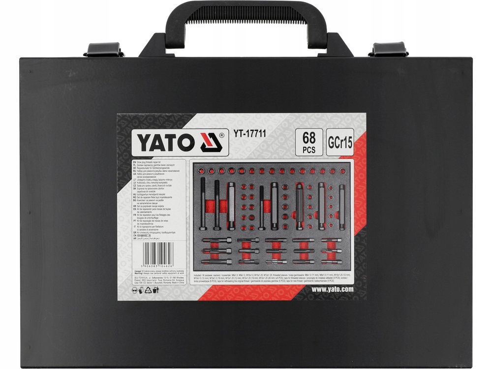 YATO ZESTAW NAPRAWCZY GWINTÓW MONTAŻOWYCH ŚWIEC ŻAROWYCH 68 EL. YT-17711