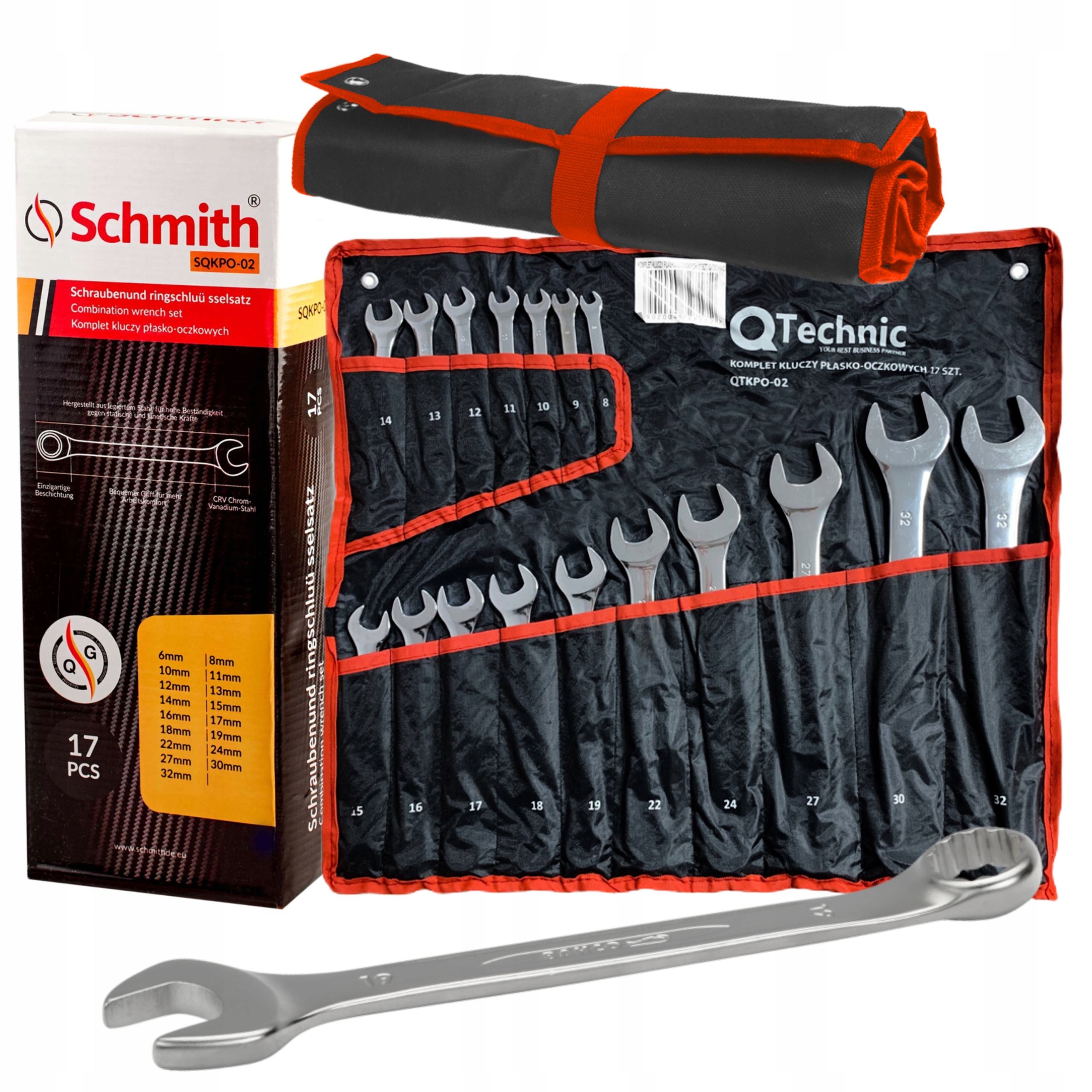 SCHMITH KLUCZE PŁASKO-OCZKOWE KUTE STALOWE ZESTAW 6-32MM 17EL QTKPO-02