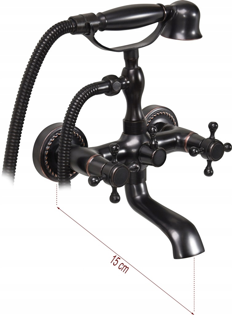 BATERIA WANNOWA ŚCIENNA CZARNA KRAN MOSIĄDZ RETRO BLACK 1 ZESTAW FALA 75808