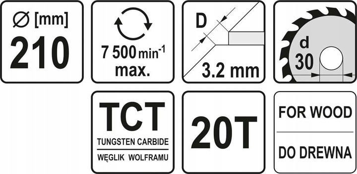 YATO TARCZA WIDIOWA DO DREWNA 210x30mm 20 ZĘBÓW YT-60665 PIŁA TARCZOWA