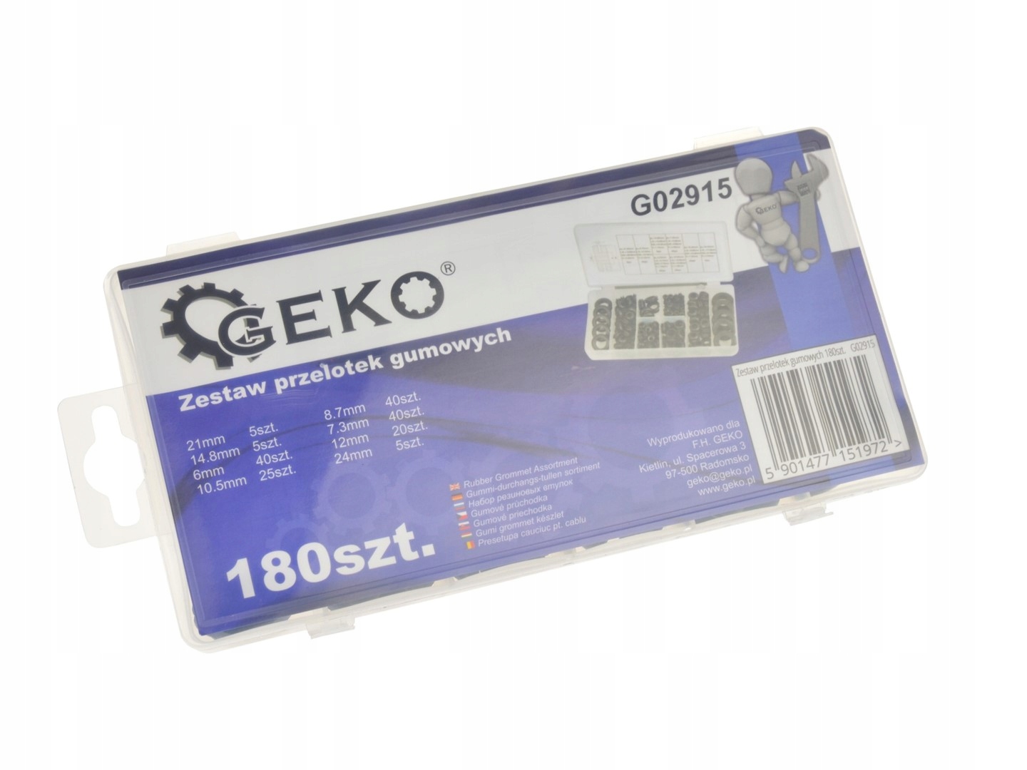 GEKO PRZELOTKI GUMOWE ZESTAW PRZELOTEK GUMOWYCH 180 SZTUK ORGANIZER G02915