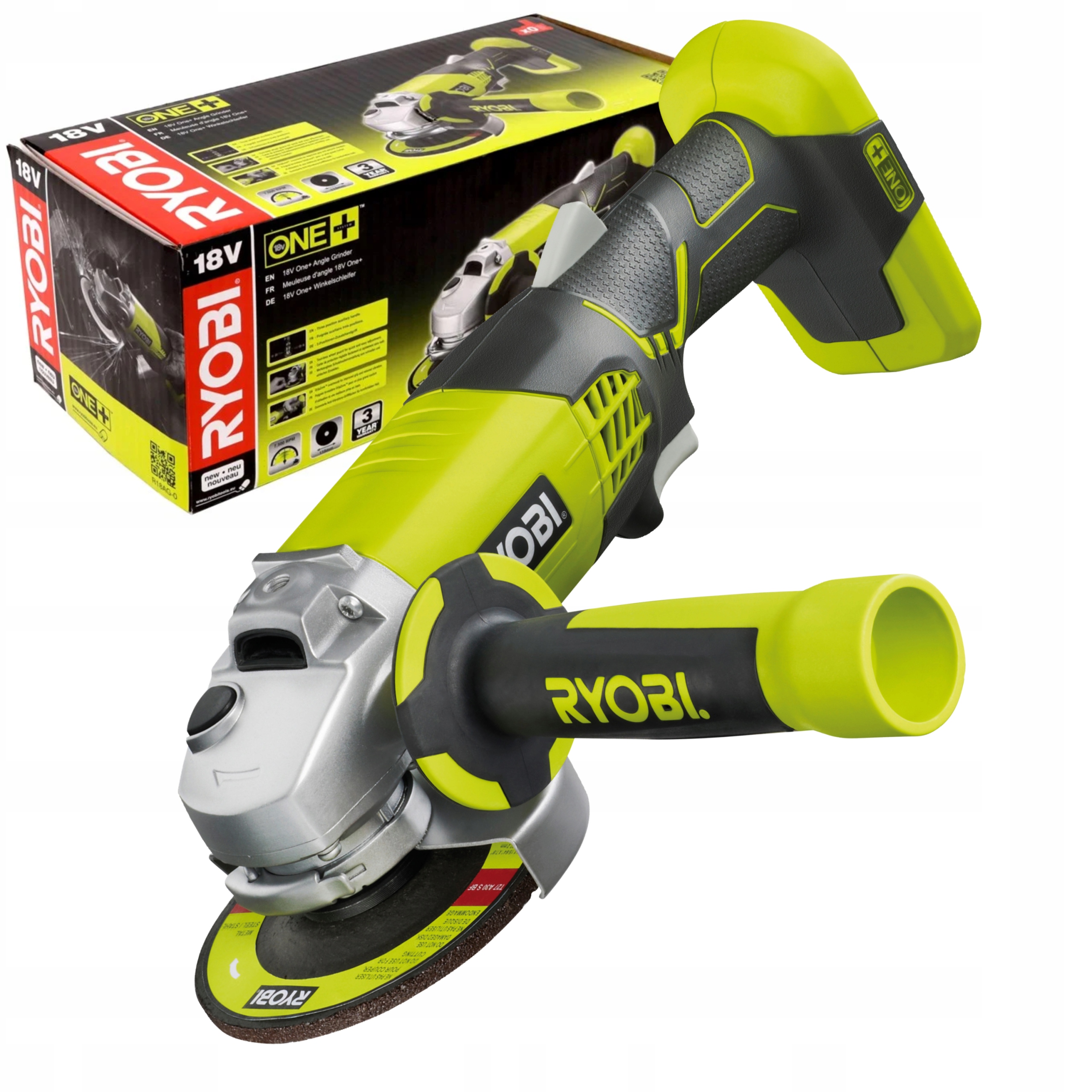 RYOBI SZLIFIERKA KĄTOWA AKUMULATOROWA BEZNARZĘDZIOWA REGULACJA R18AG-0 115M