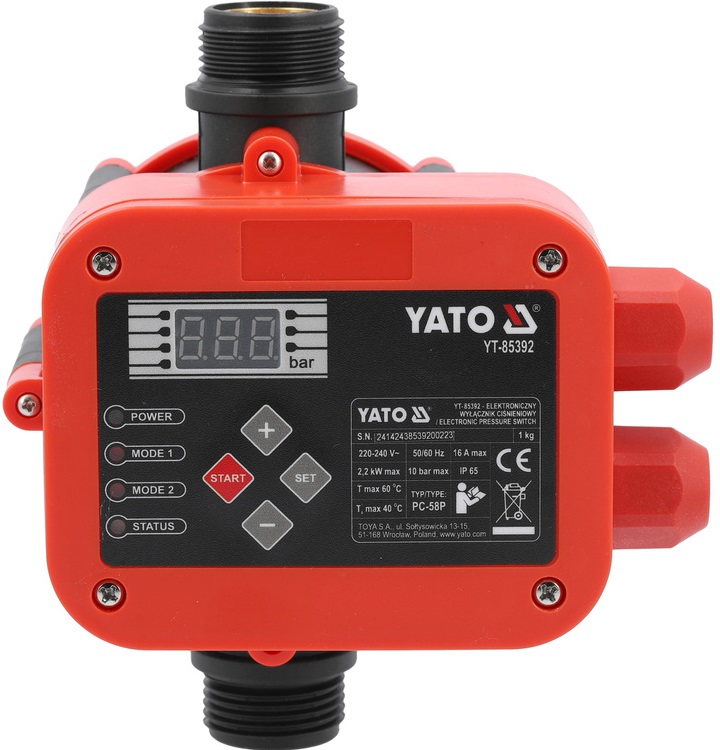 YATO ELEKTRONICZNY WYŁĄCZNIK CIŚNIENIOWY DO POMP PC-58P LCD 2200W 10 BAR
