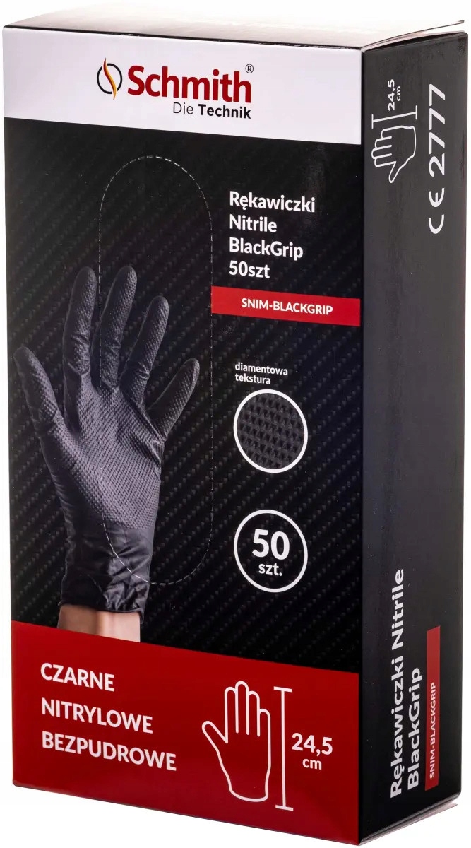 RĘKAWICE RĘKAWICZKI NITRYLOWE SCHMITH POWERGRIP SUPER MOCNE 50 SZT CZARNE L