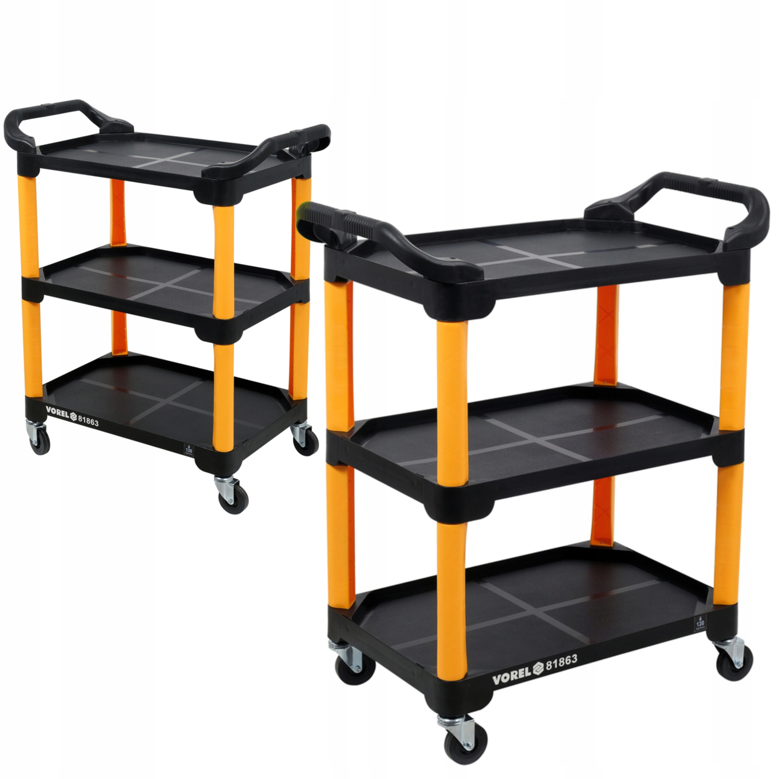 VOREL WÓZEK WARSZTATOWY NARZĘDZIOWY NA KOŁACH 120KG KOMPOZYTOWY 3 POZIOMY