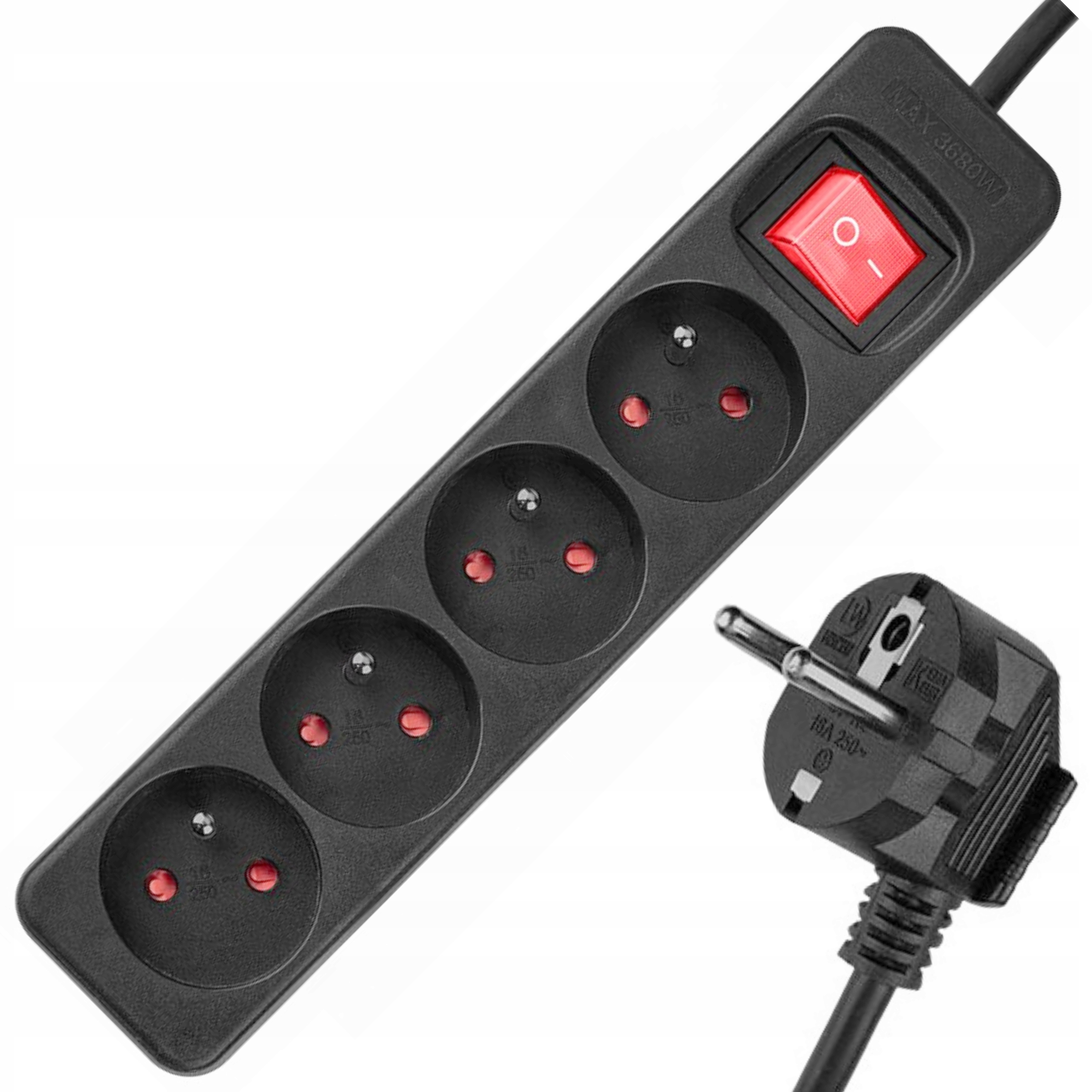 NEO PRZEDŁUŻACZ LISTWA ZASILAJĄCA 3M 3x1.5mm2 4 GNIAZDA WYŁĄCZNIKIEM 90-185