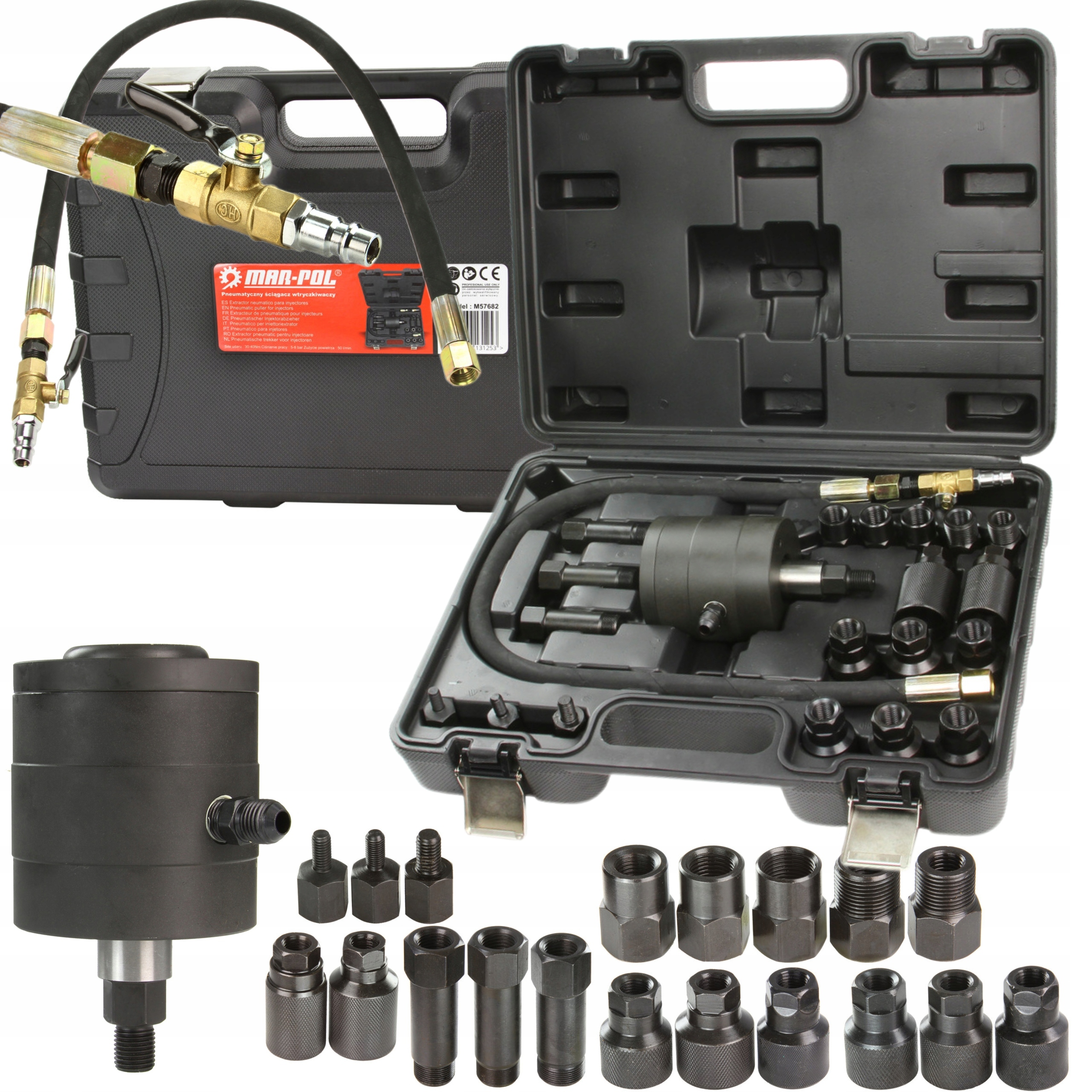ZESTAW ŚCIĄGACZ WTRYSKIWACZY PNEUMATYCZNY + ADAPTERY WALIZKA M57682