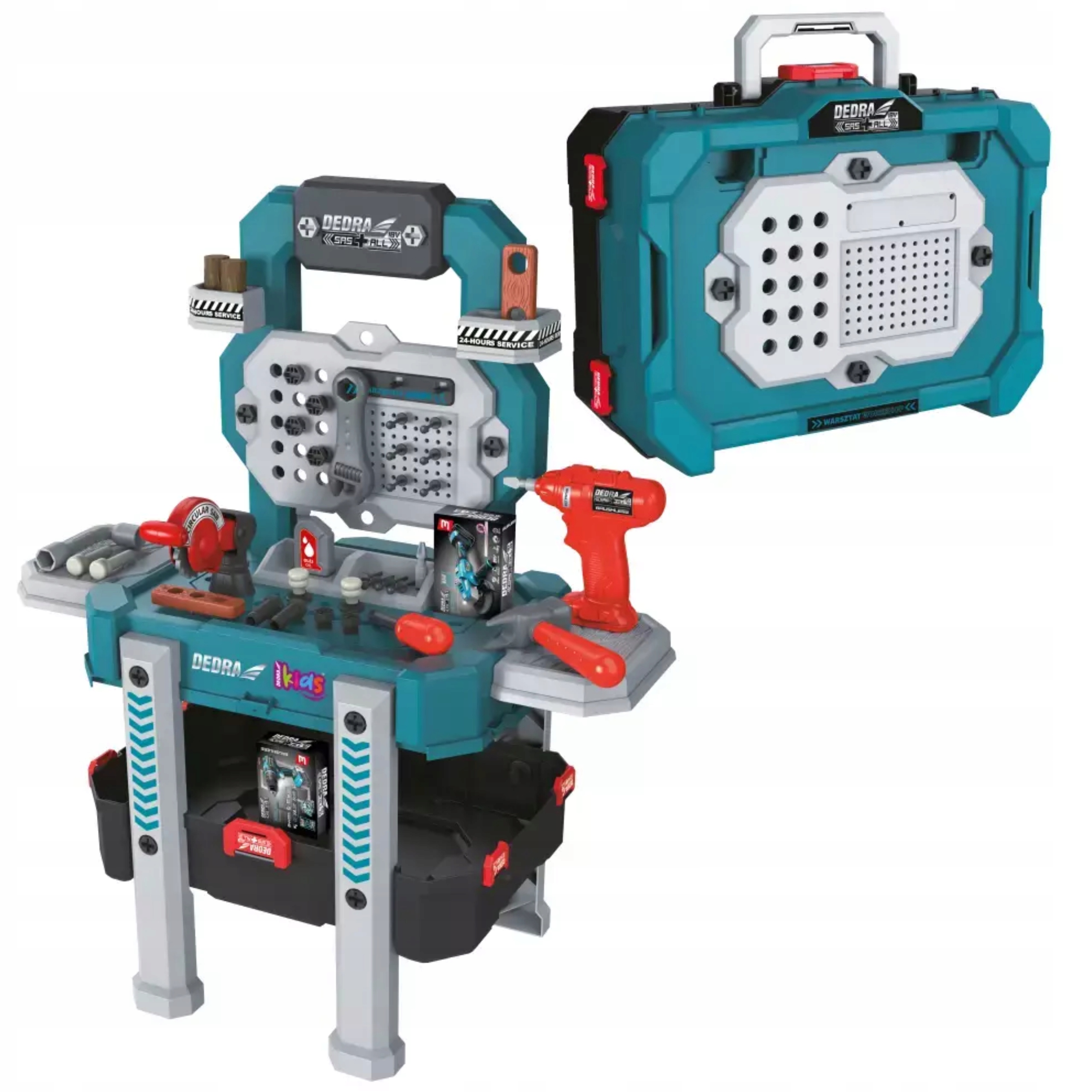 DEDRA ZABAWKA SKŁADANY WARSZTAT WALIZKA 78 EL PILARKA WKRĘTARKA MŁOTEK