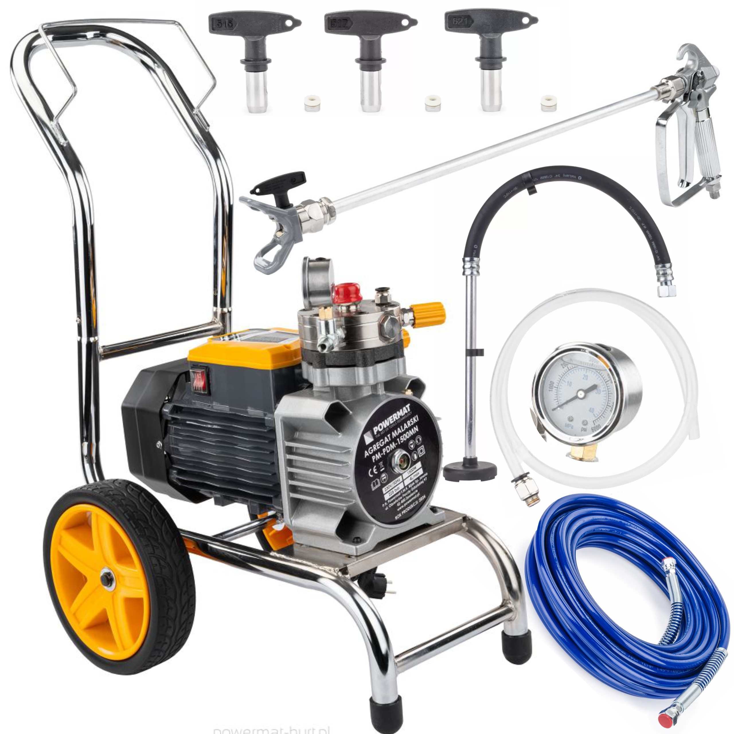 AGREGAT MALARSKI PISTOLET HYDRODYNAMICZNY 1500W WĄŻ 15M 225 BAR 3X DYSZA