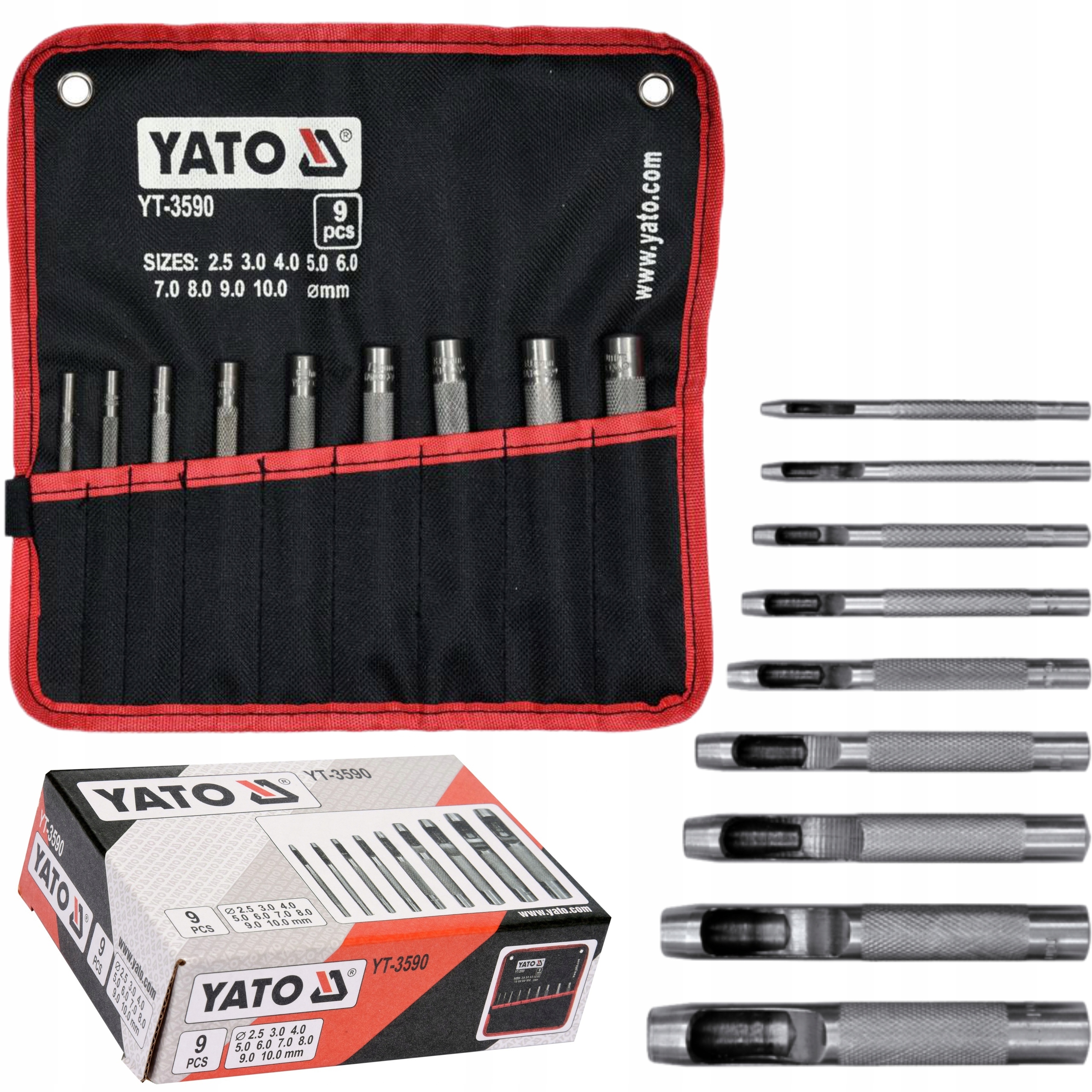 YATO PRZEBIJAKI WYCINAKI RURKOWE DO OTWORÓW 2,5-10MM 10 ELEMENTÓW YT-3590