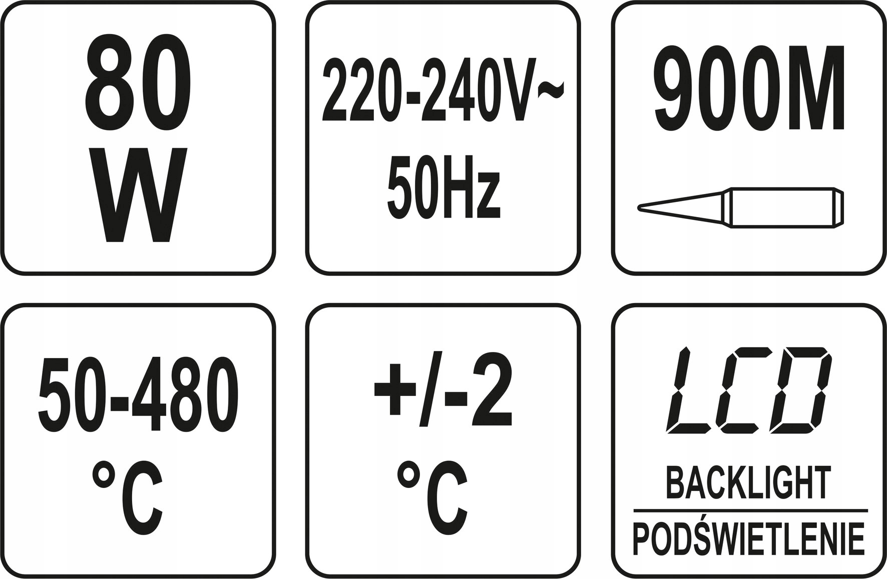 YATO LUTOWNICA KOLBOWA 80W LCD I REGULACJĄ TEMPERATURY 50-480°C GROT 900M