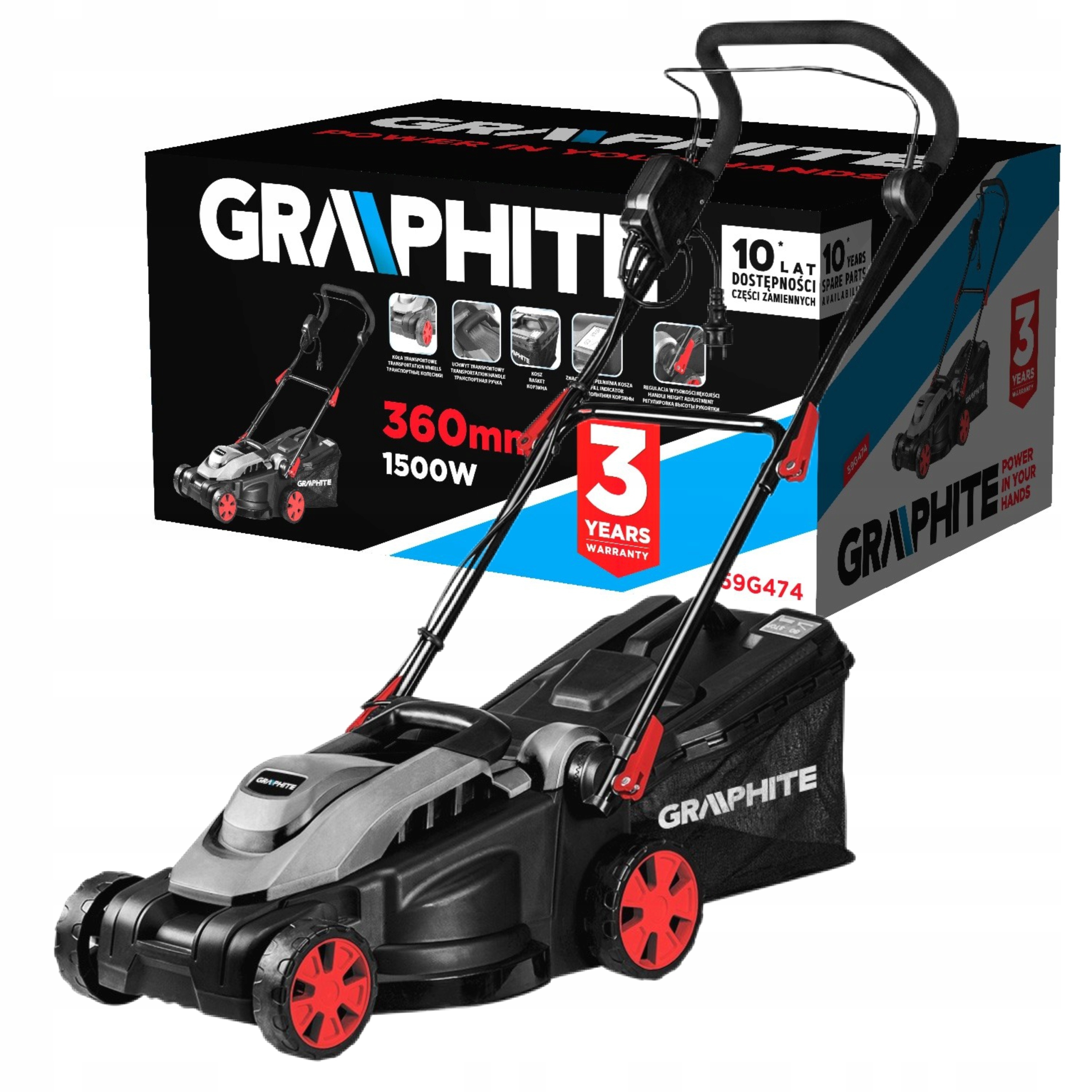 KOSIARKA ELEKTRYCZNA 1500W GRAPHITE 36cm DO TRAWY