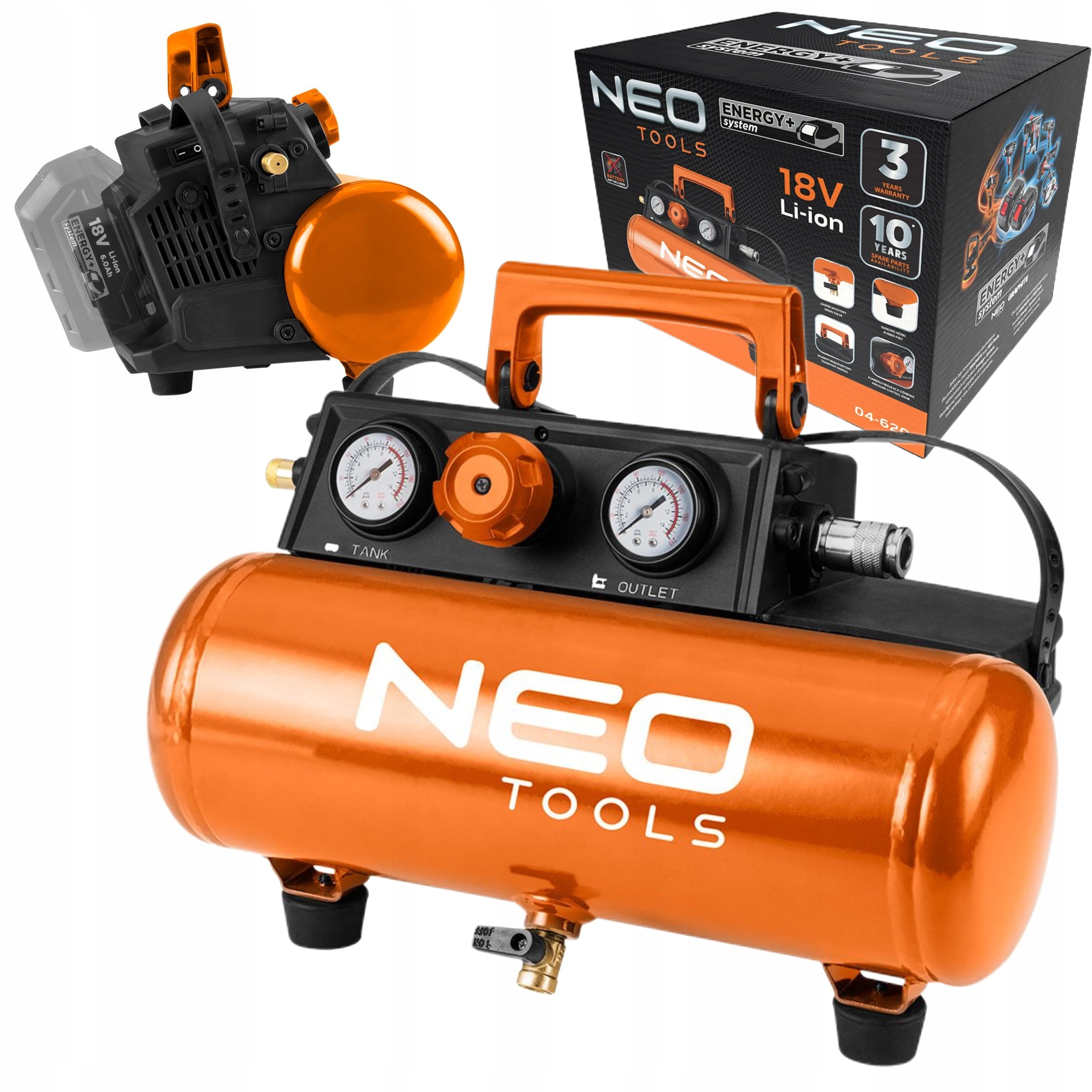 NEO KOMPRESOR AKUMULATOROWY SPRĘŻARKA 8 BAR 3,8L ENERGY+ 04-620