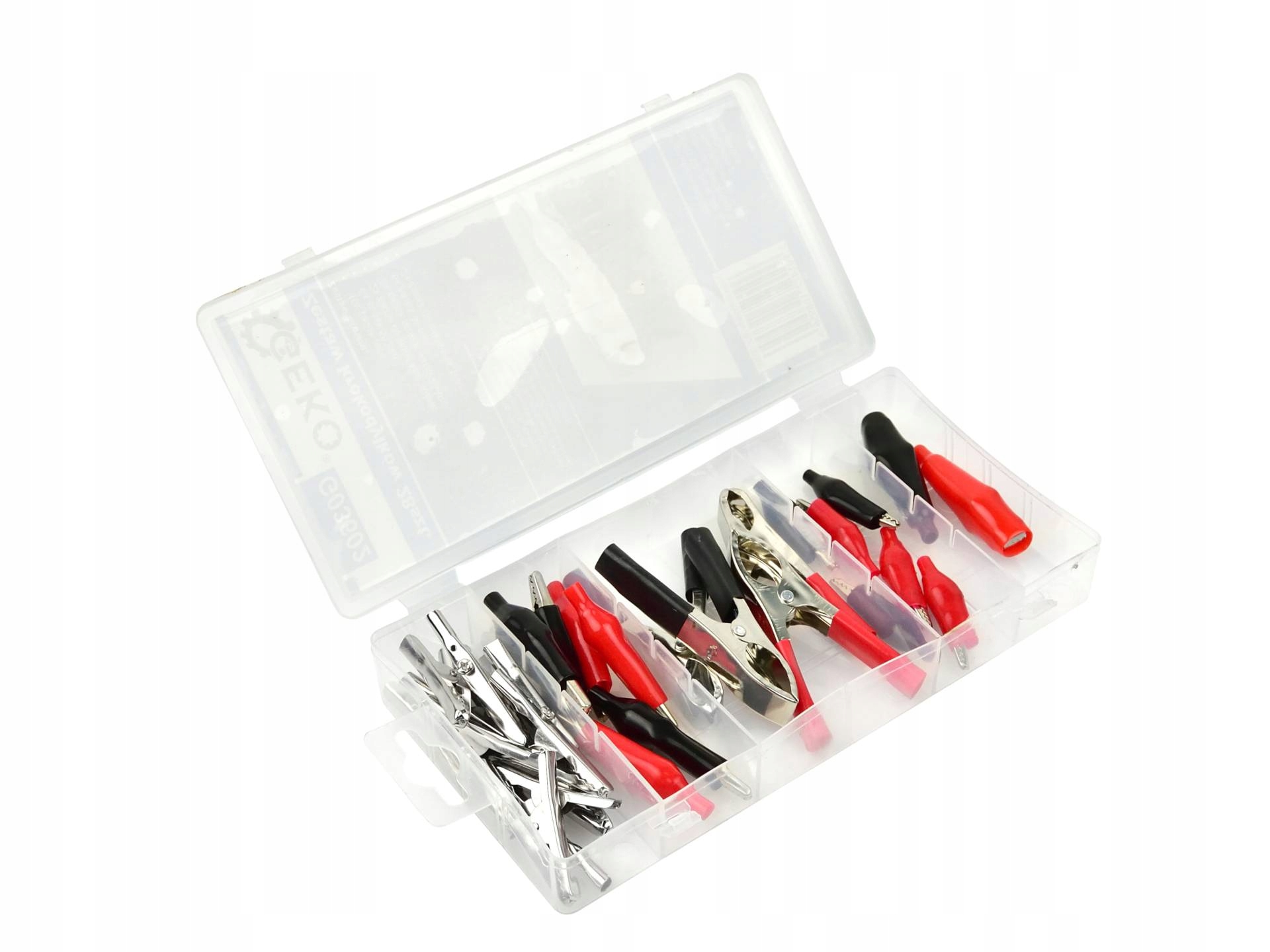 GEKO ZESTAW KOMPLET KROKODYLKÓW ELEKTRYCZNYCH 28 SZTUK ORGANIZER G03602