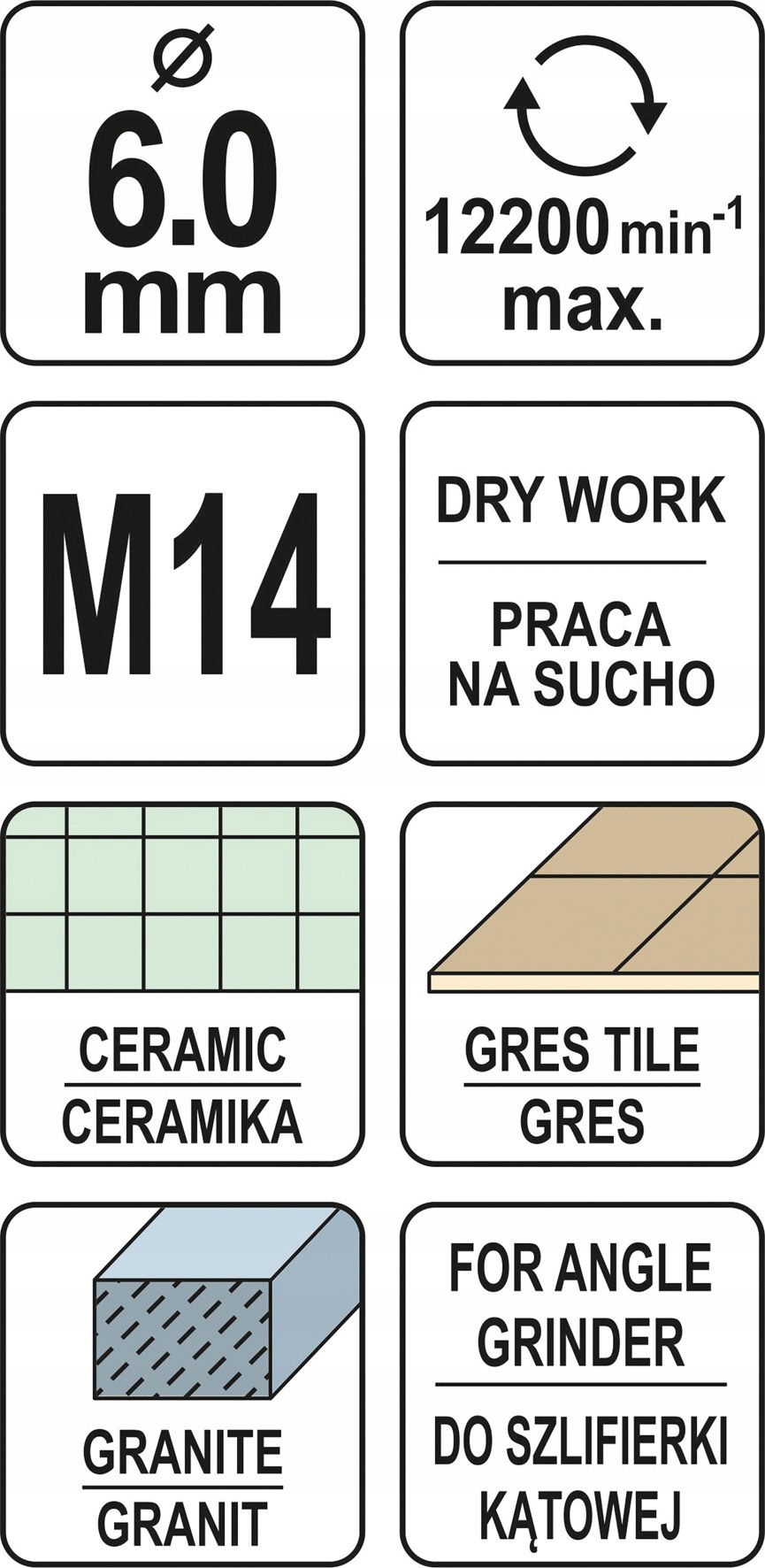 YATO WIERTŁO DO GRESU CERAMIKI DIAMENTOWE 6MM M14