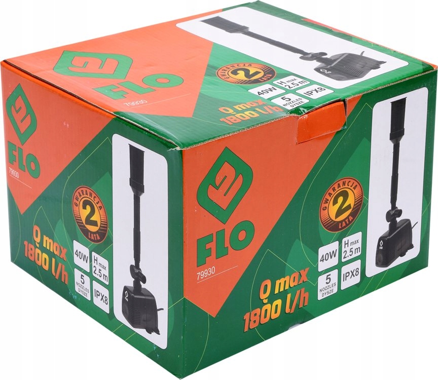 FLO POMPA FONTANNA OGRODOWA 40W MAX 2,5m + KOŃCÓWKI 10m KABEL 79930