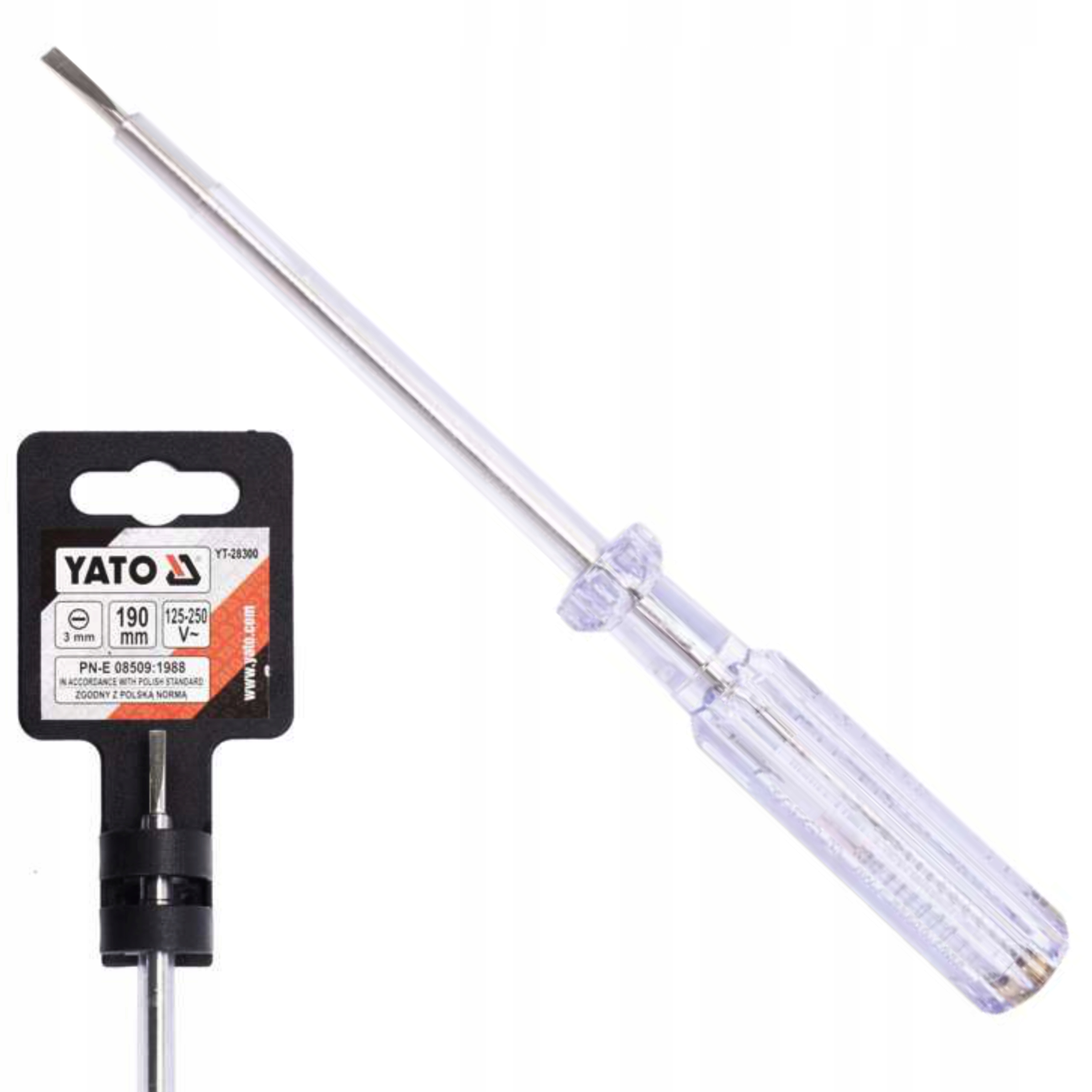 YATO TESTER WSKAŹNIK POMIAROWY PRÓBNIK NAPIĘCIA 125V-250V 3x190mm YT-28300