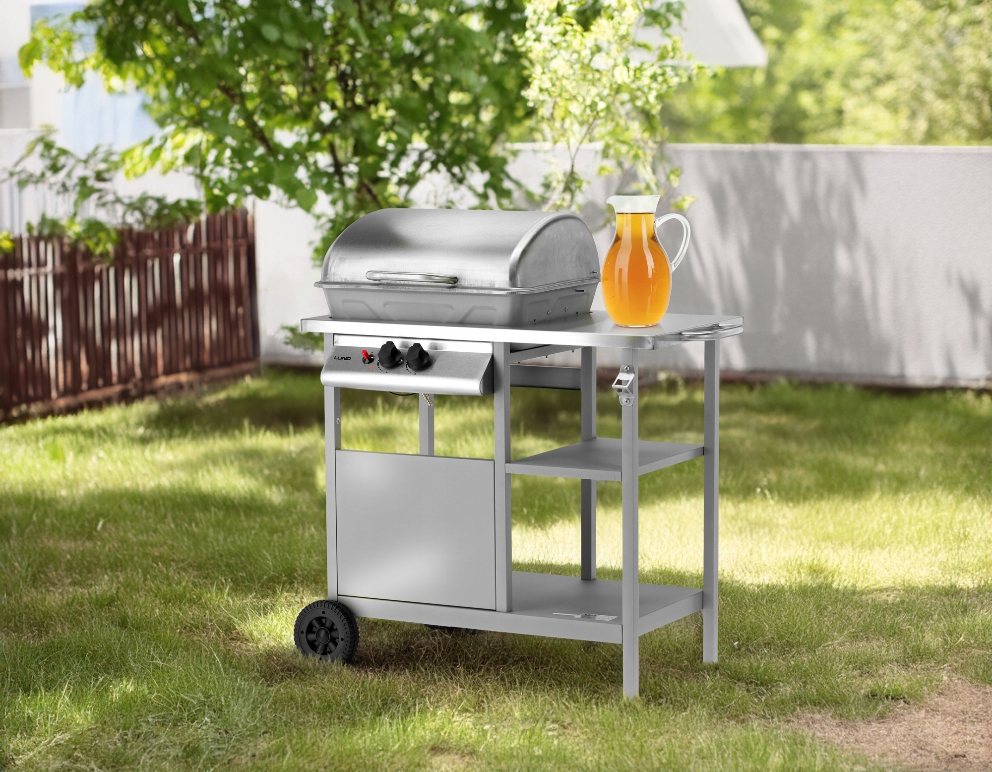 LUND GRILL GAZOWY OGRODOWY STAL NIERDZEWNA 2 PALNIKI 5,5KW CHROMOWANY RUSZT