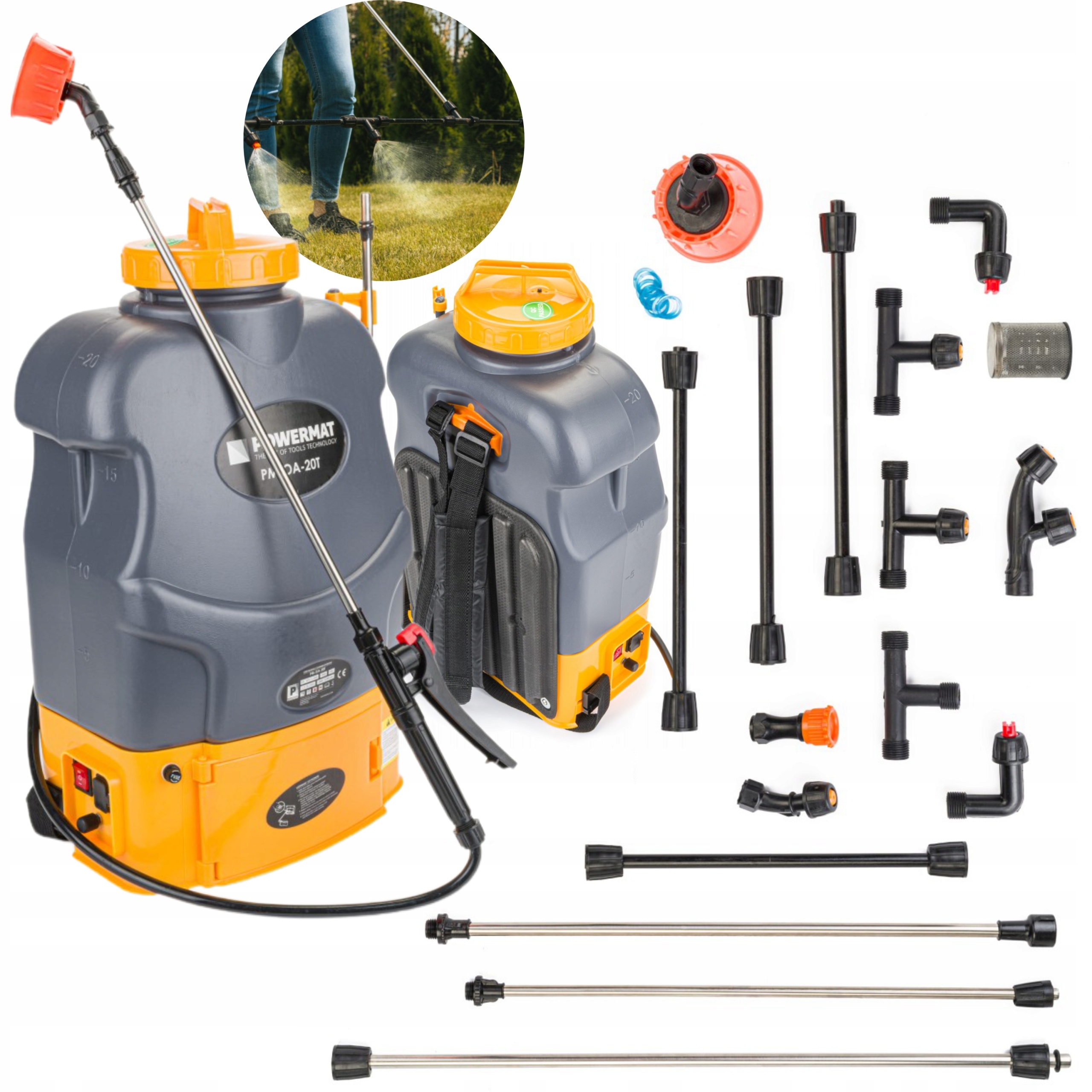 OPRYSKIWACZ AKUMULATOROWY PLECAKOWY CIŚNIENIOWY POWERMAT 20L ZESTAW 9 DYSZ