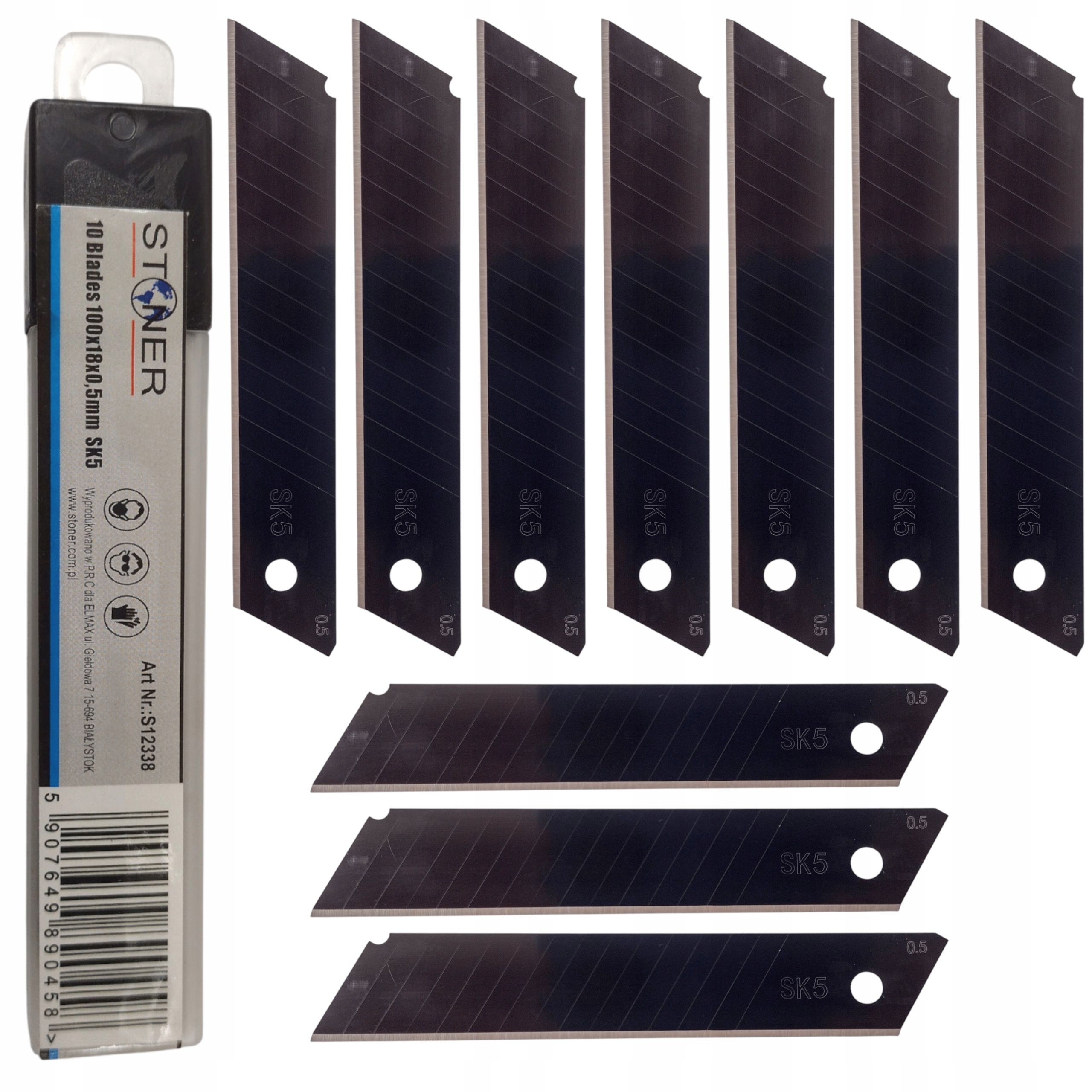 OSTRZA ŁAMANE WYMIENNE DO NOŻA DO TAPET 18 x 0,5 mm CZARNE SK5 – 10 SZT