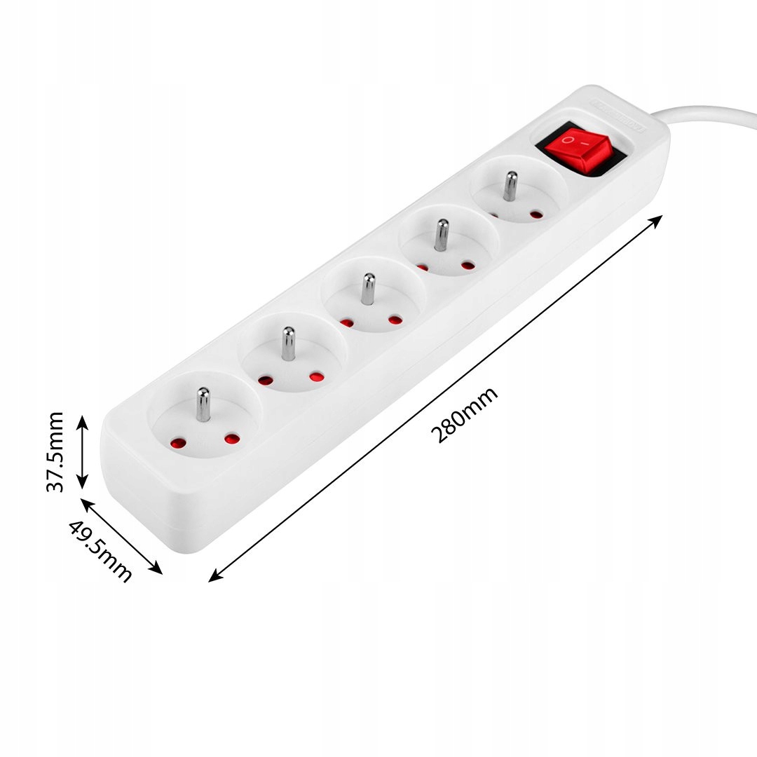 NEO PRZEDŁUŻACZ LISTWA ZASILAJĄCA 1,5M 3x1.5mm2 5 GNIAZDA Z WYŁĄCZNIKIEM