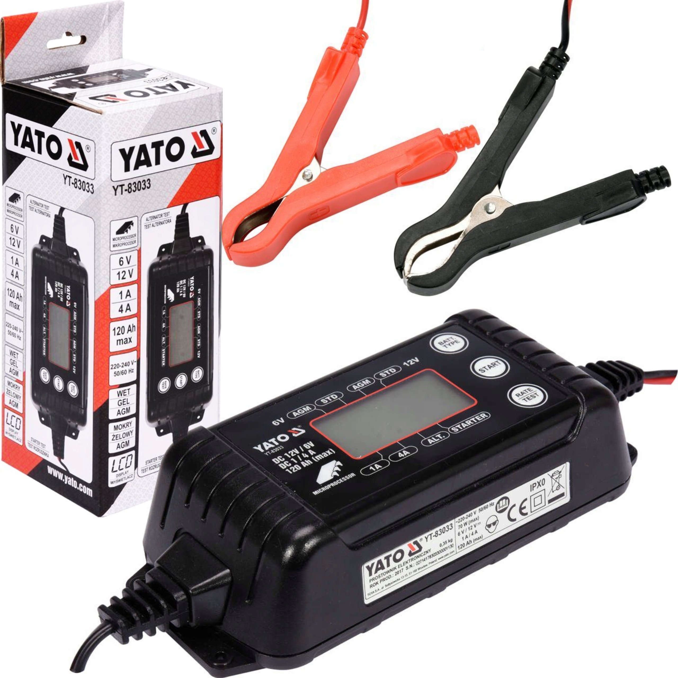 YATO ELEKTRONICZNY PROSTOWNIK AKUMULATORA LCD 6V/12V 1/4A 120Ah YT-83033