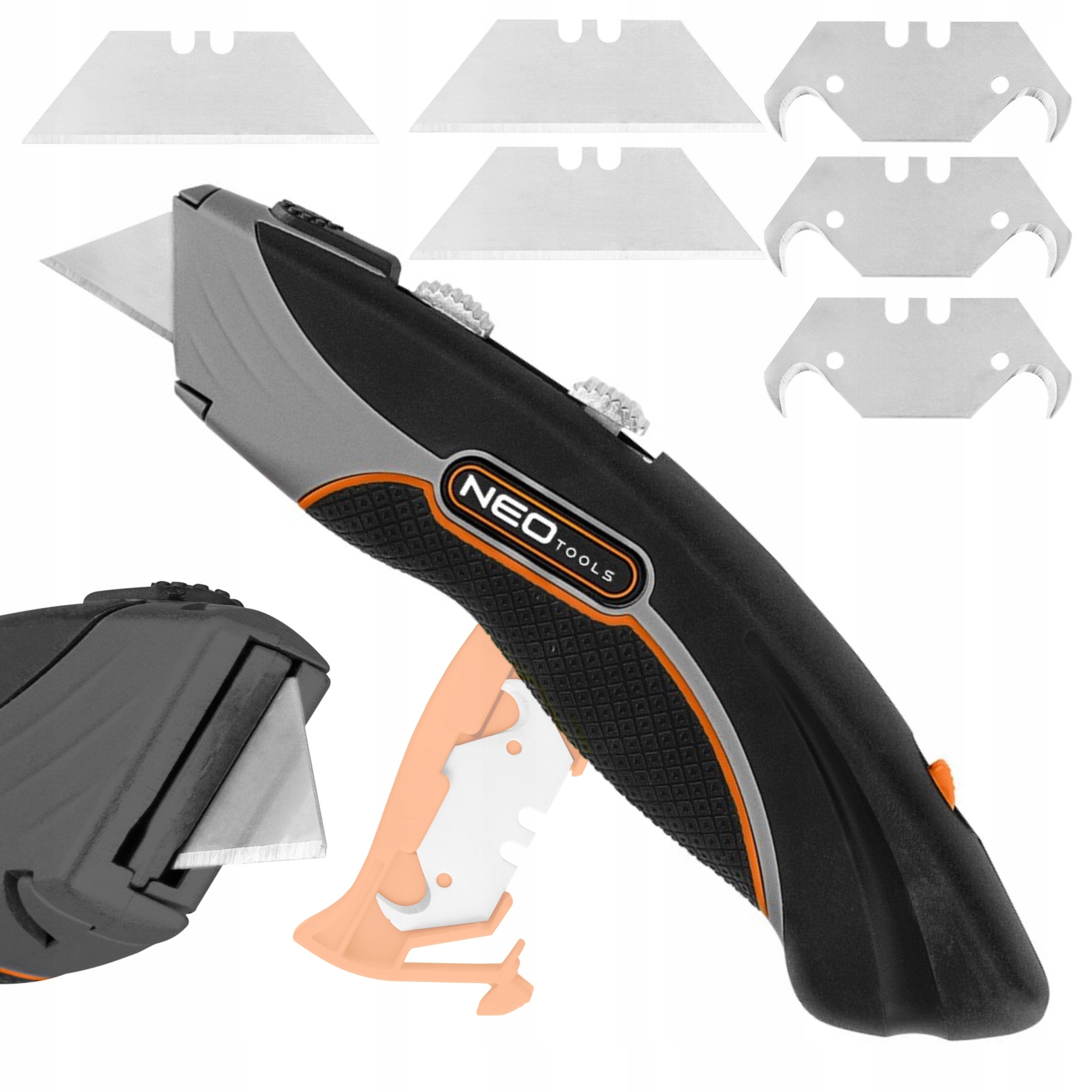 NEO NÓŻ Z OSTRZEM TRAPEZOWYM I HAKOWYM, METALOWY