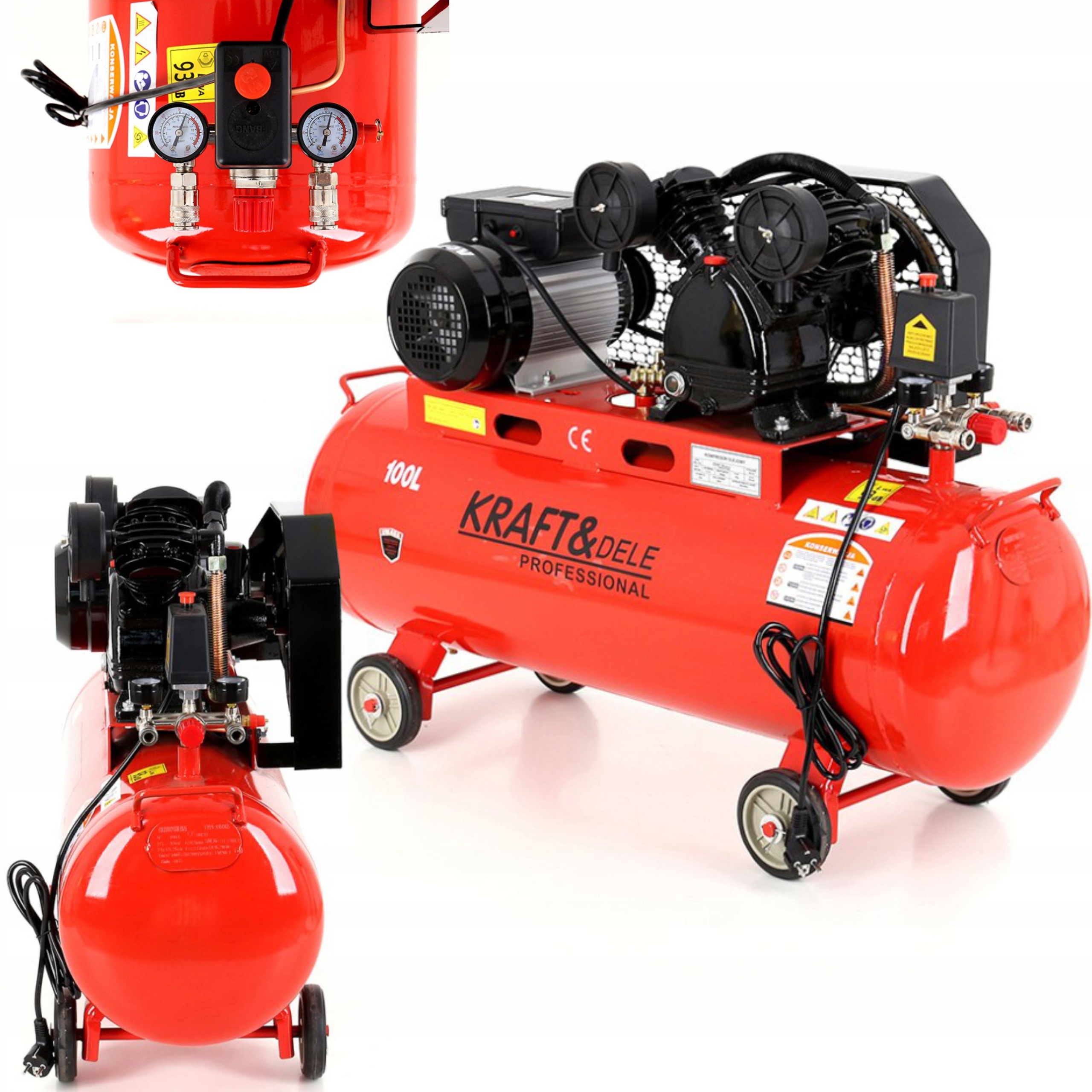 KOMPRESOR OLEJOWY SPRĘŻARKA 100L 230V 3,8KM V2 8 BAR NEW MODEL 2 TŁOKI D402