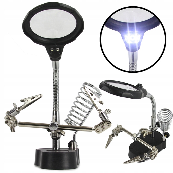 MARPOL SPIRALNY UCHWYT MONTAŻOWY TRZECIA RĘKA LUTOWNICZA LED + LUPA M79341