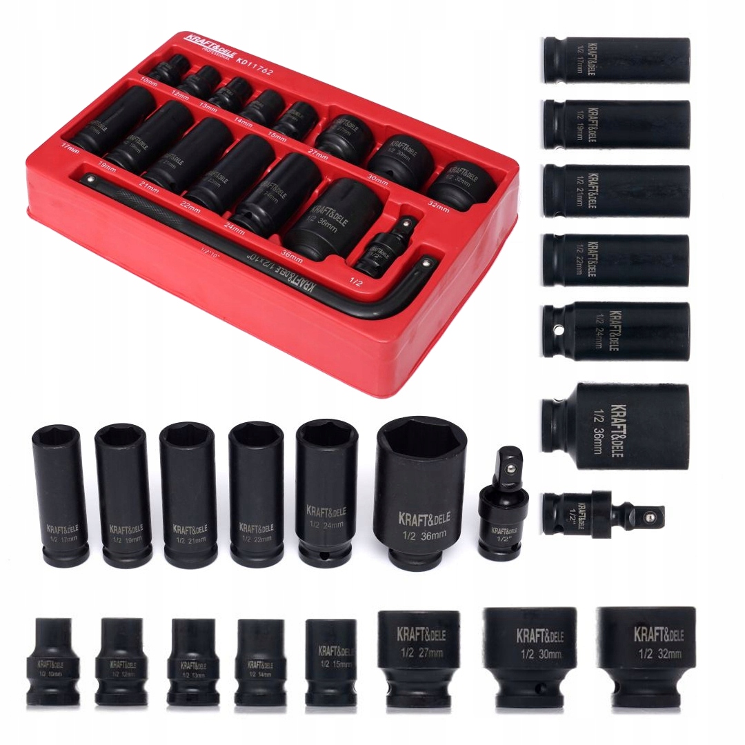 ZESTAW NASADEK NASADKI UDAROWE 1/2" 6 KĄTNE 16 szt. KRAFT&DELE KD11762