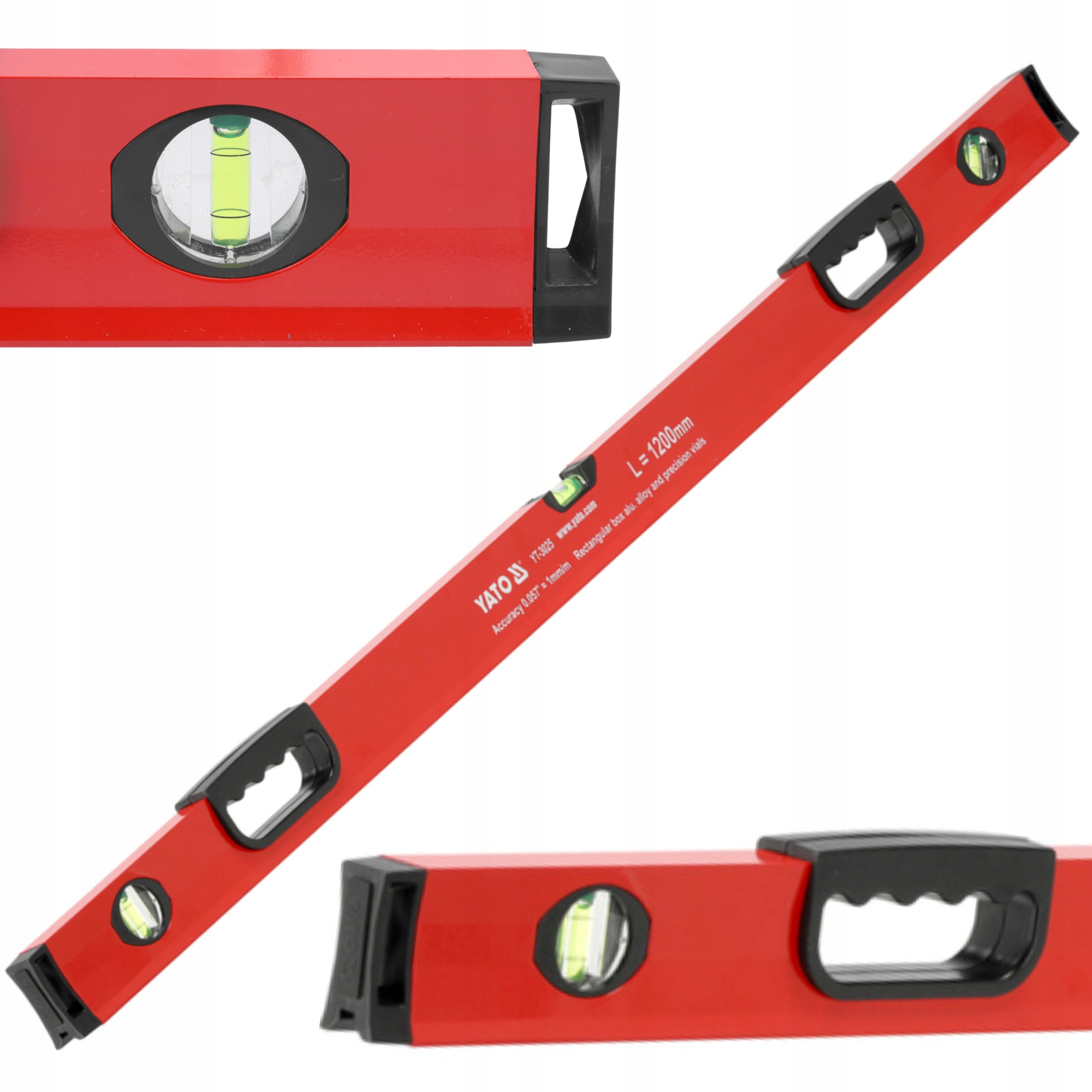 YATO POZIOMNICA ALUMINIOWA 2 UCHWYTY 3 LIBELLE 1200 MM 1,5 MM YT-3025