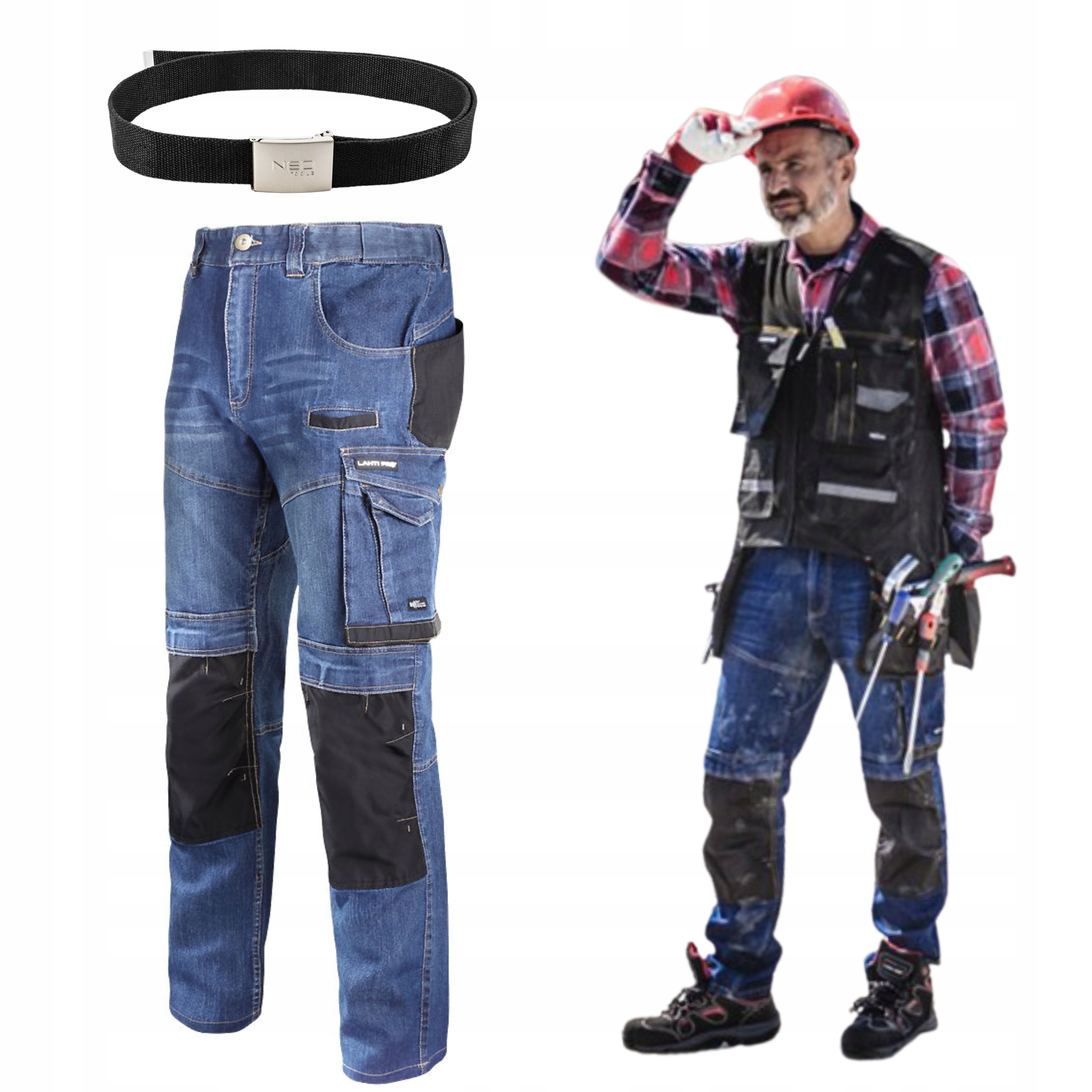 LAHTI PRO SPODNIE ROBOCZE JEANS STRETCH NIEBIESKIE WZMACNIANE L +PASEK