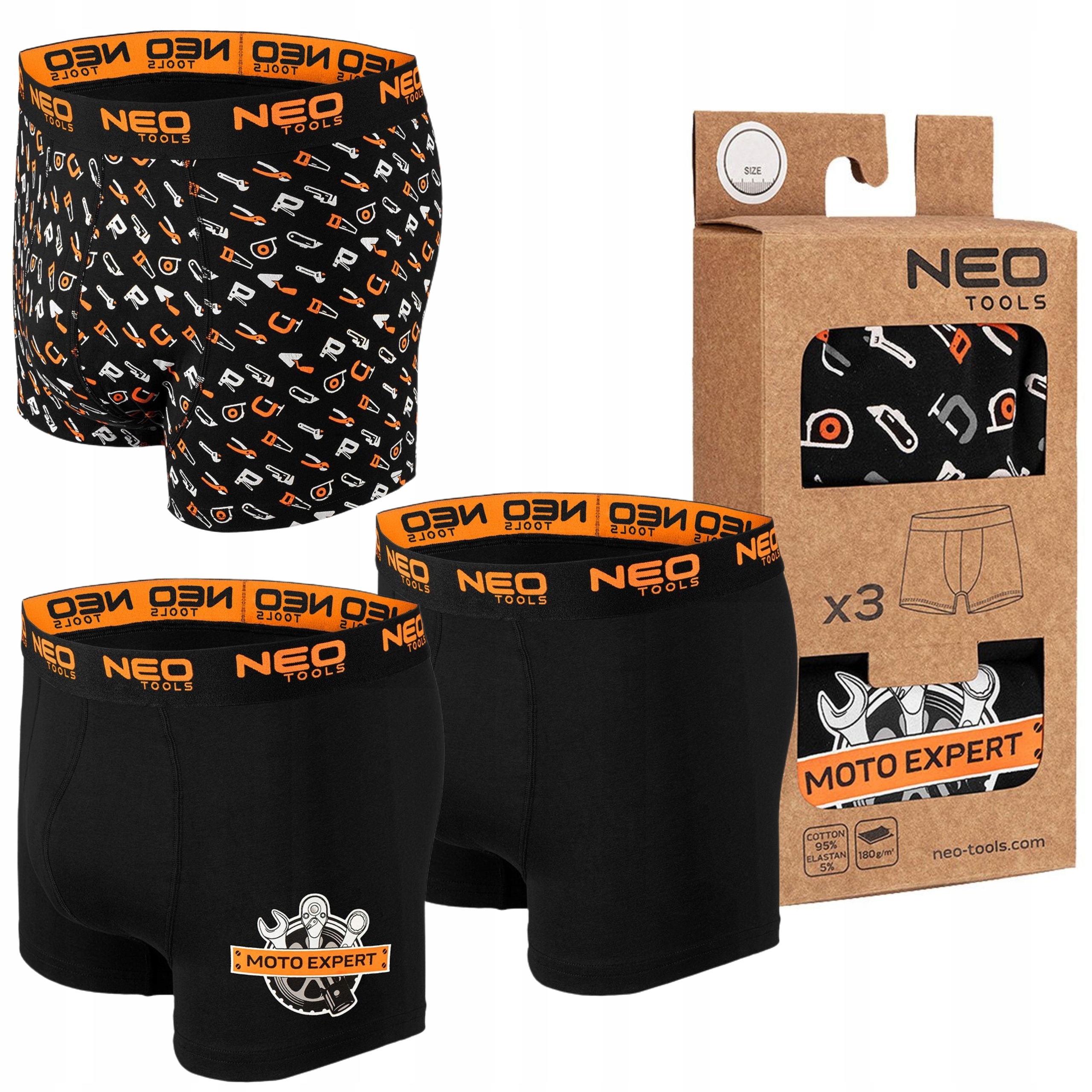 NEO BOKSERKI SZORTY BASIC 3-PACK 81-679 BAWEŁNA 3 WZORY NARZĘDZIA ROZMIAR M