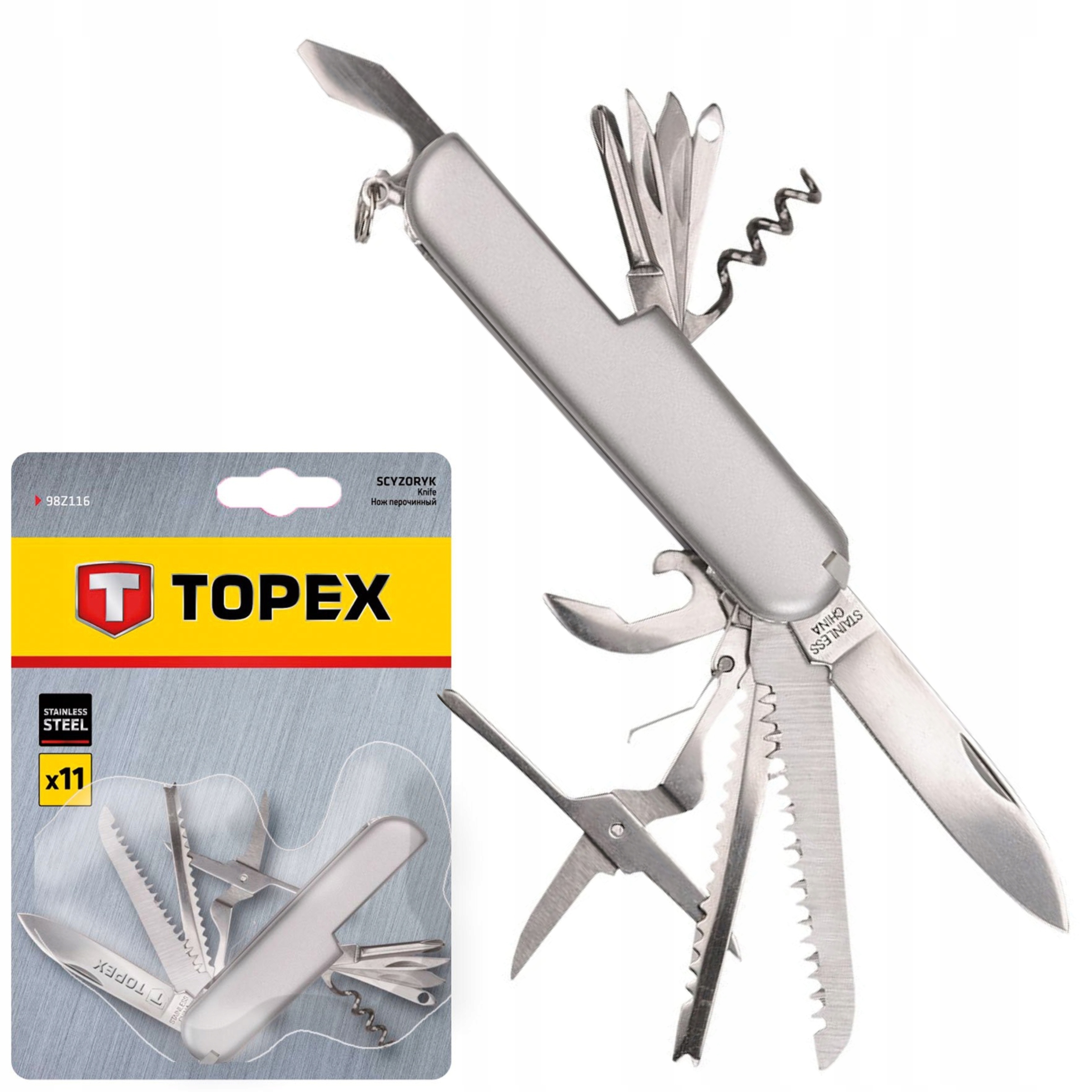 TOPEX NÓŻ SCYZORYK 11 OSTRZY STAL NIERDZEWNA SURVIVAL TURYSTYCZNY 98Z116