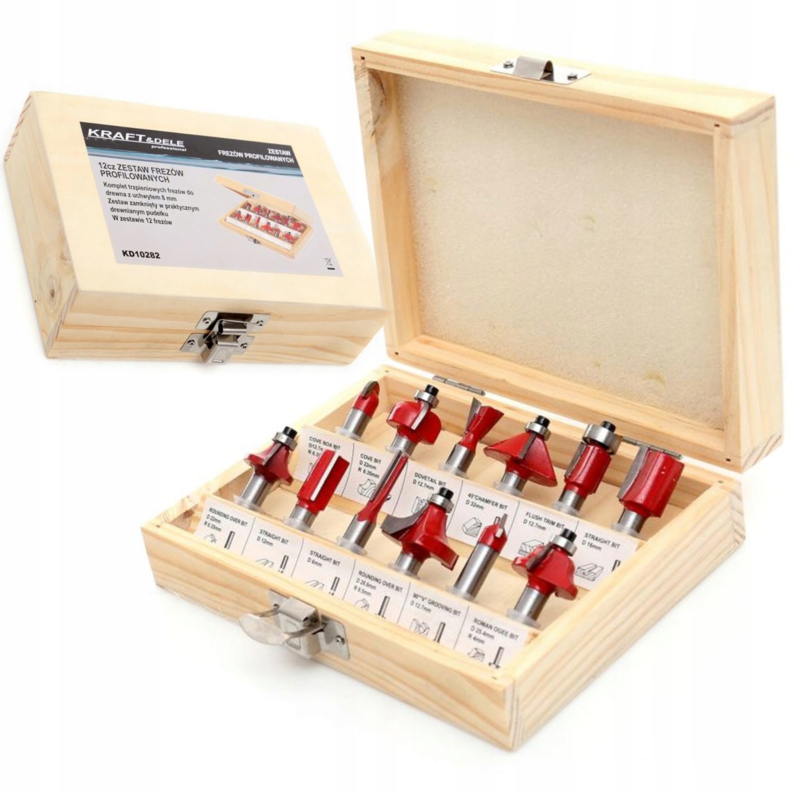 KRAFT&DELE ZESTAW FREZÓW DO DREWNA TRZPIENIOWY 12 SZTUK ELEMENTÓW KD10282