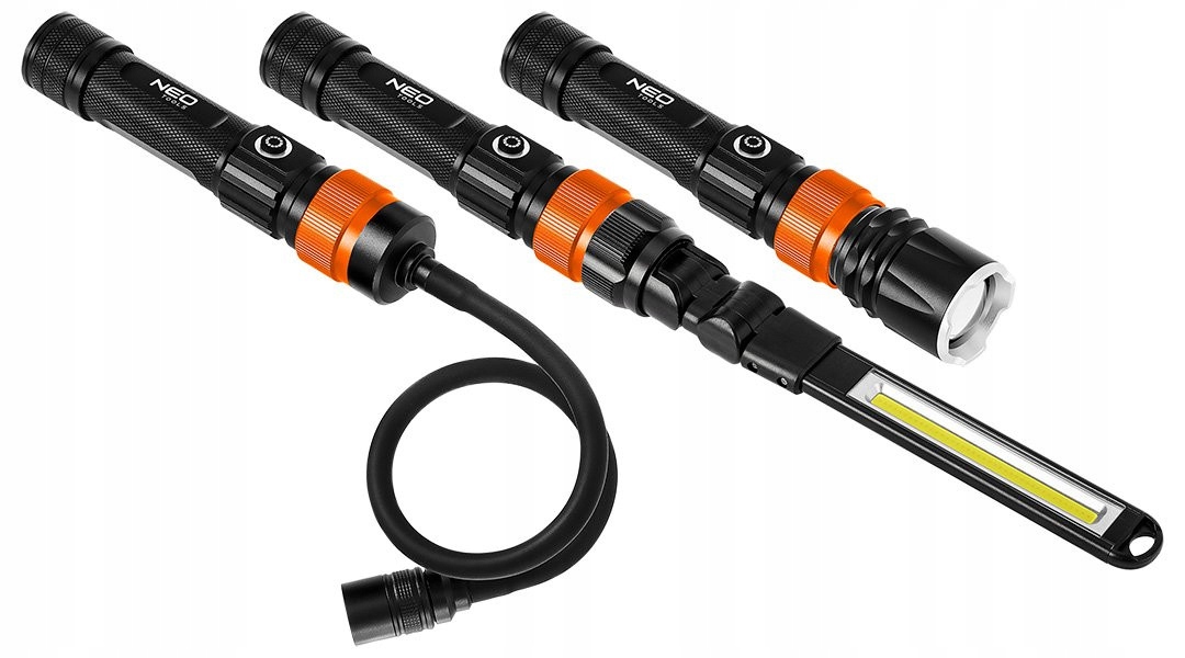 NEO TOOLS LATARKA LAMPA NA GIĘTKIM RAMIENIU 3W1 IP44 FUNKCJA ZOOM 2200 mAh