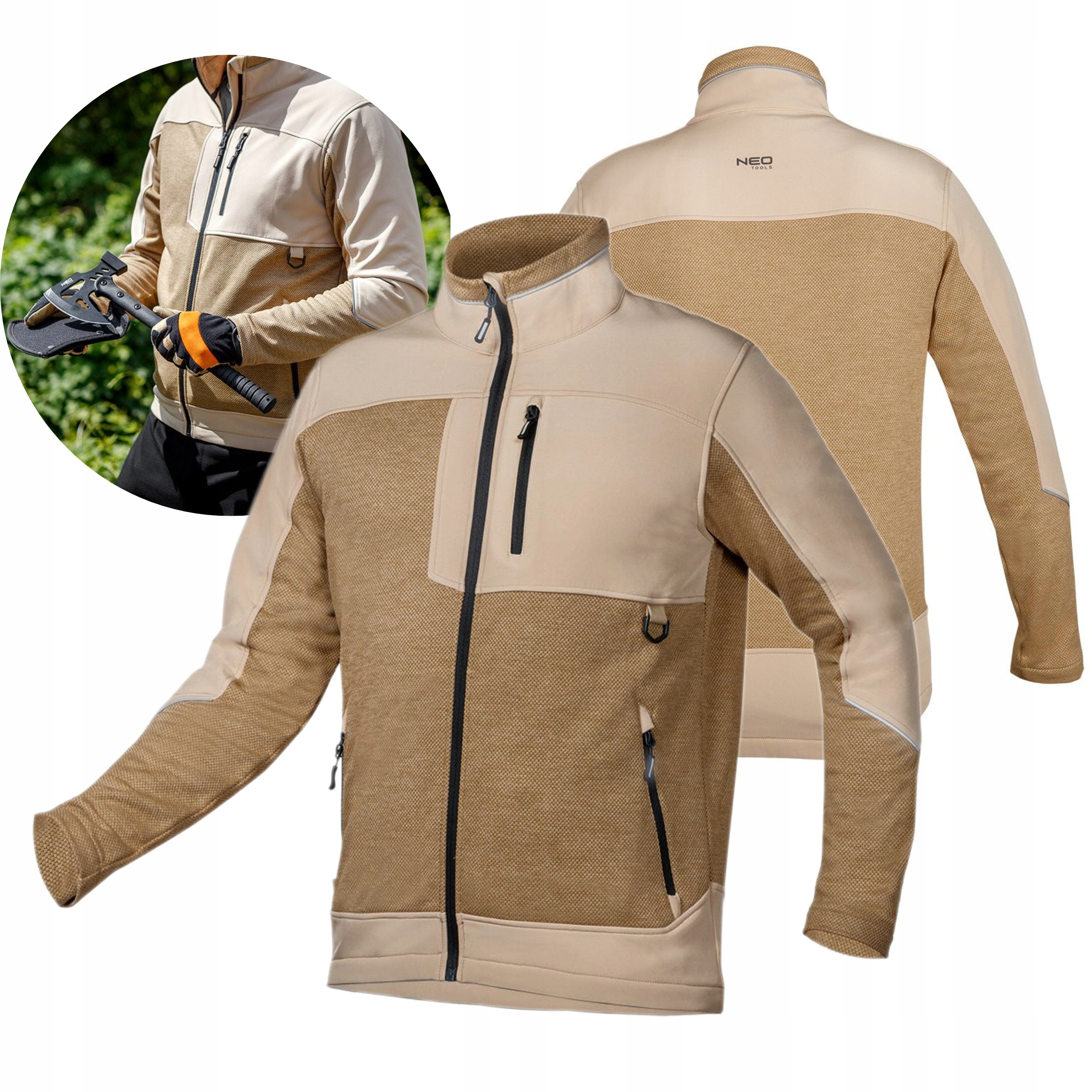BLUZA KURTKA SOFTSHELL OUTDOOR, BEŻOWA, MĘSKA ROBOCZA ODBLASKI ROZMIAR M