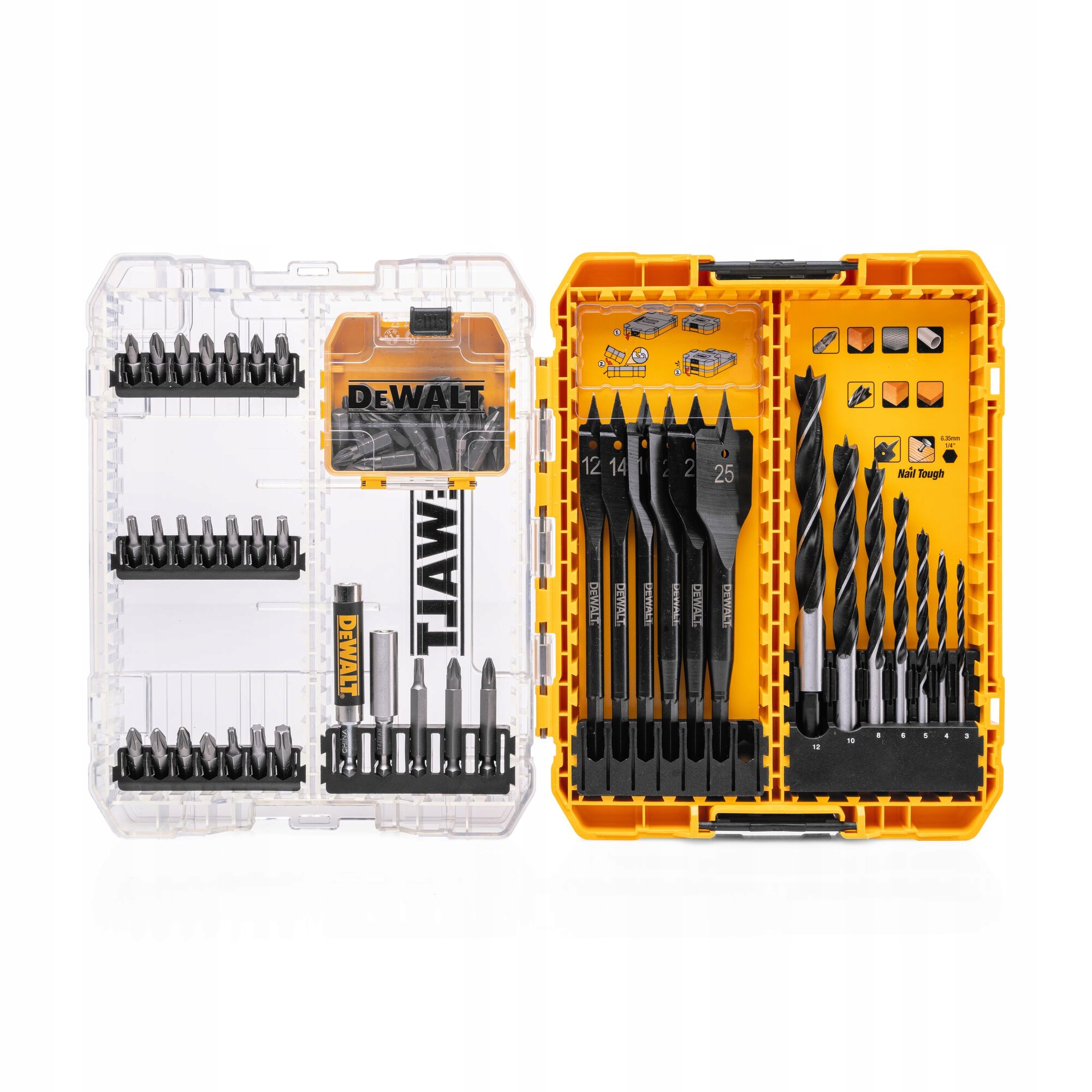 DeWALT ZESTAW 57 el DO WIERCENIA I WKRĘCANIA DO DREWNA BITY WIERTŁA DT70768