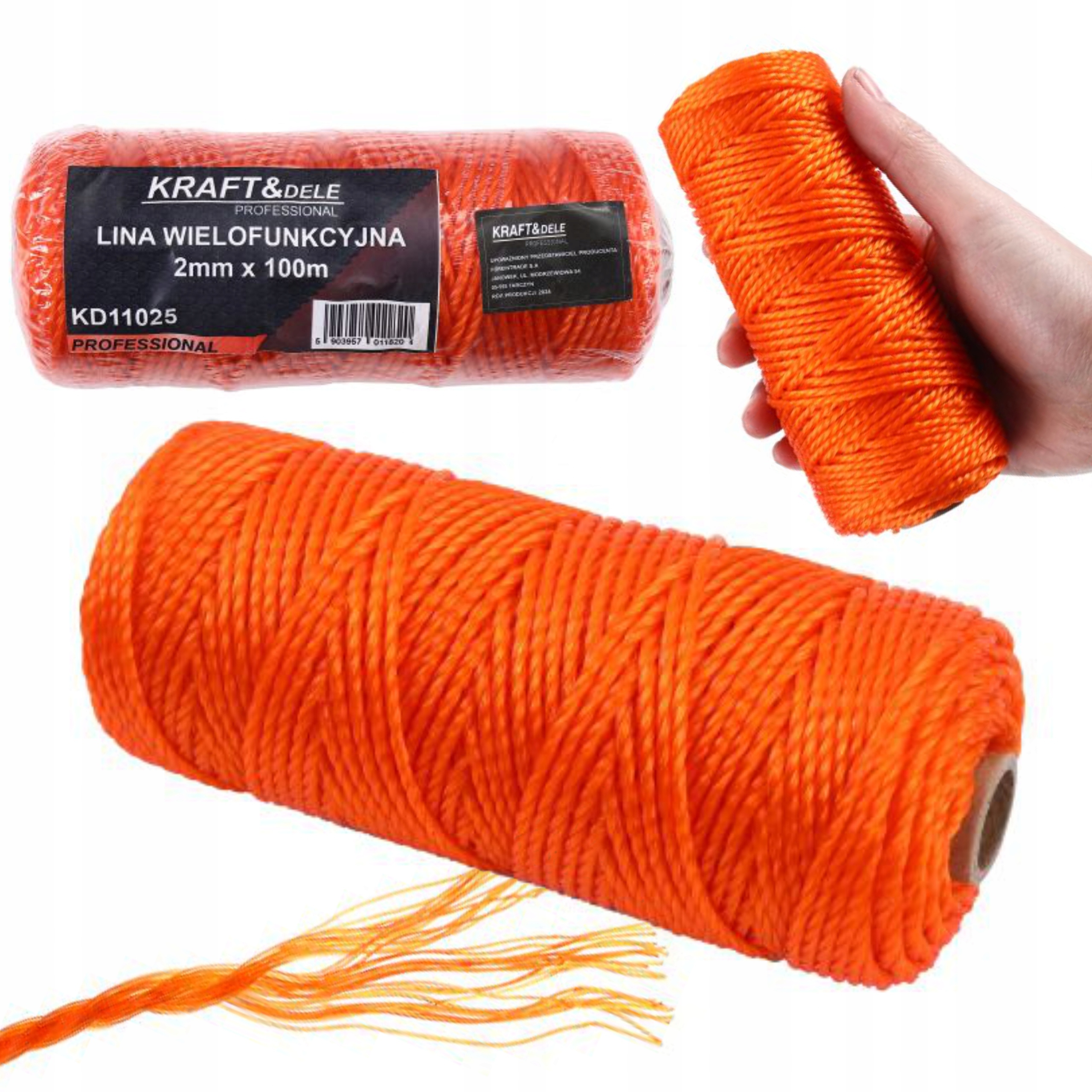 KRAFT&DELE LINA WIELOFUNKCYJNA 2MM x 100M POMARAŃCZOWA POLIPROPYLEN KD11025