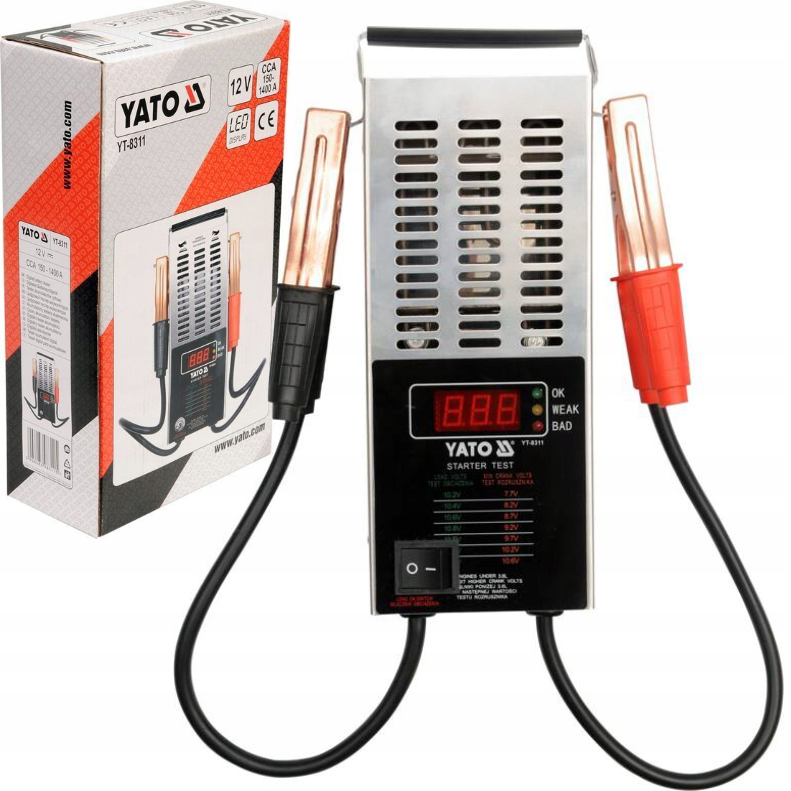 YATO CYFROWY TESTER AKUMULATORÓW MIERNIK NPIĘCIA 12V 150-1400Ah LCD YT-8311