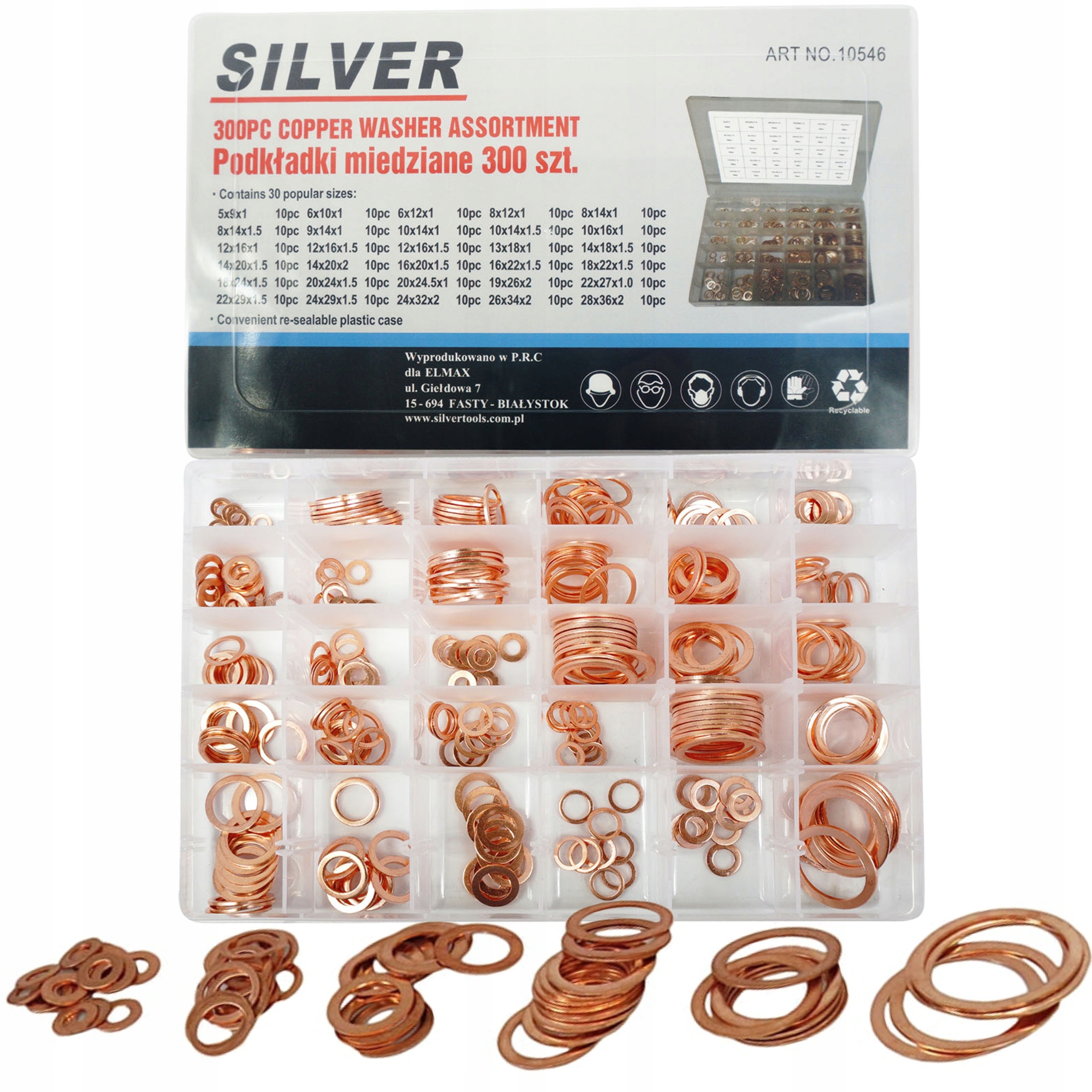 ZESTAW 300 SZT PODKŁADKI MIEDZIANE USZCZELKI MIEDŹ 30 ROZMIARÓW WALIZKA