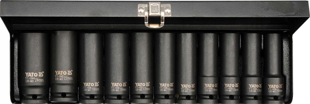 YATO NASADKI UDAROWE KLUCZE NASADOWE DŁUGIE 1/2'' 11el KUTE WALIZKA YT-1054