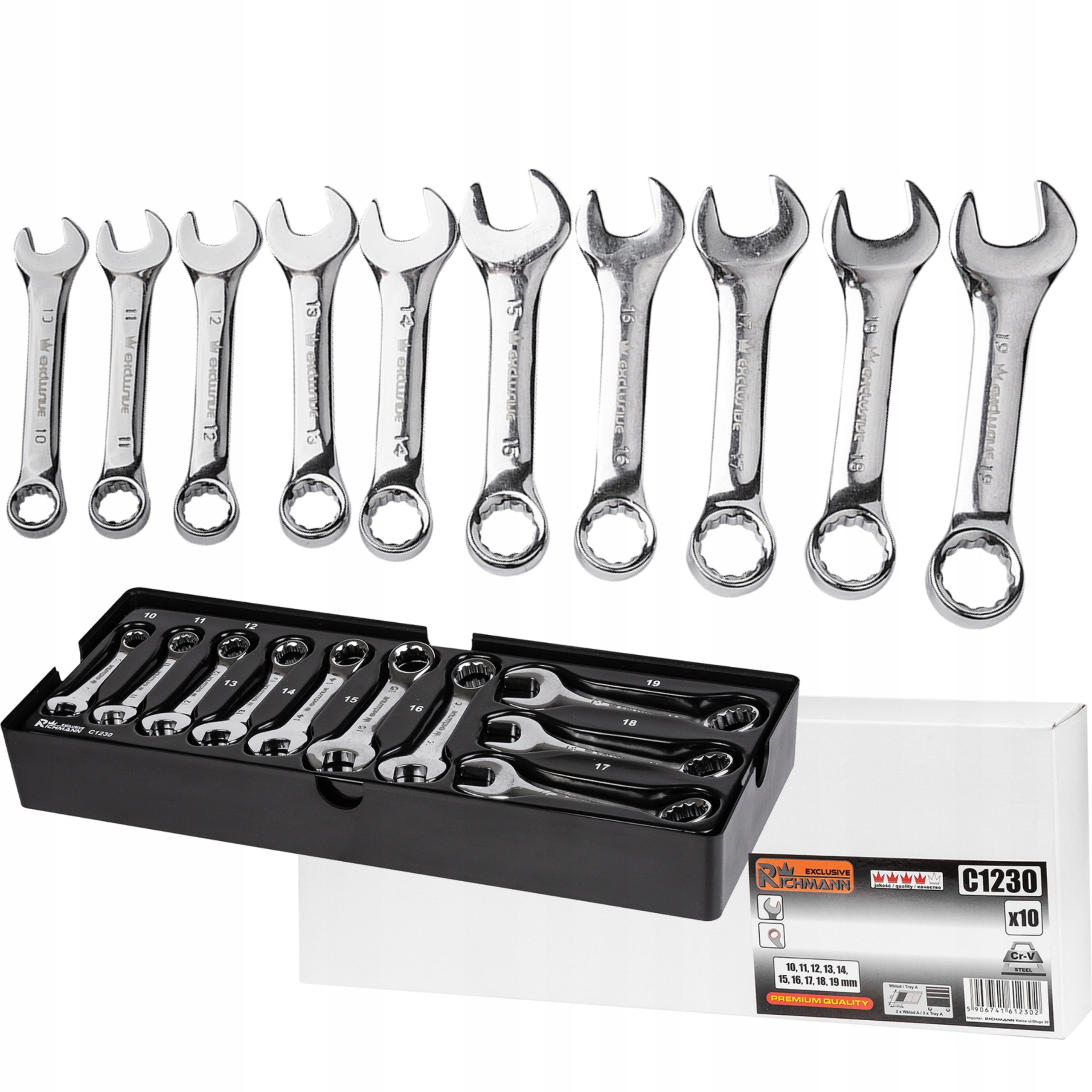 WKŁAD 10el. KLUCZE PŁASKO-OCZKOWE KRÓTKIE 10-19mm