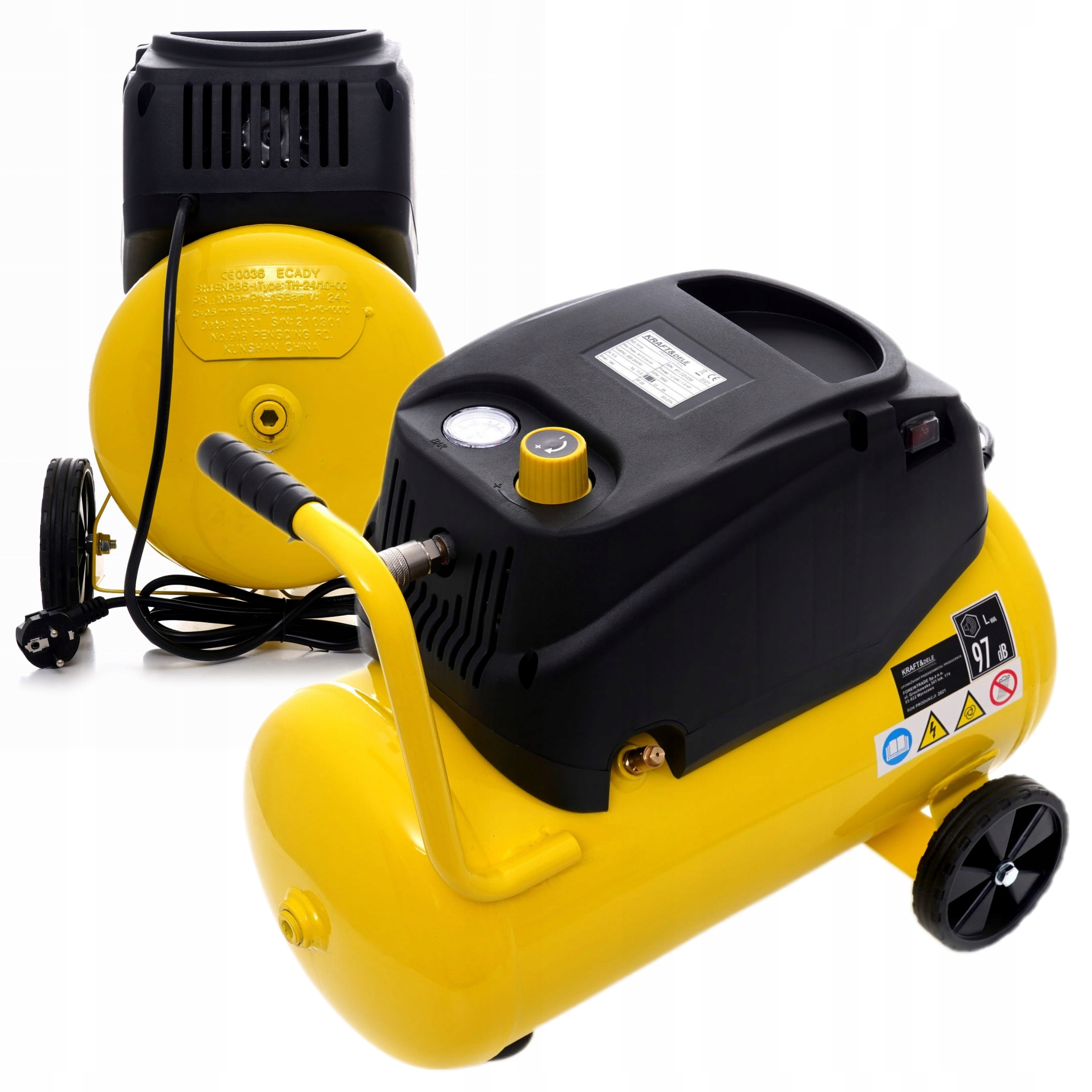 KOMPRESOR BEZOLEJOWY CICHY BEZ OLEJU 24L SPRĘŻARKA 1,5HP KRAFT&DELE KD1416