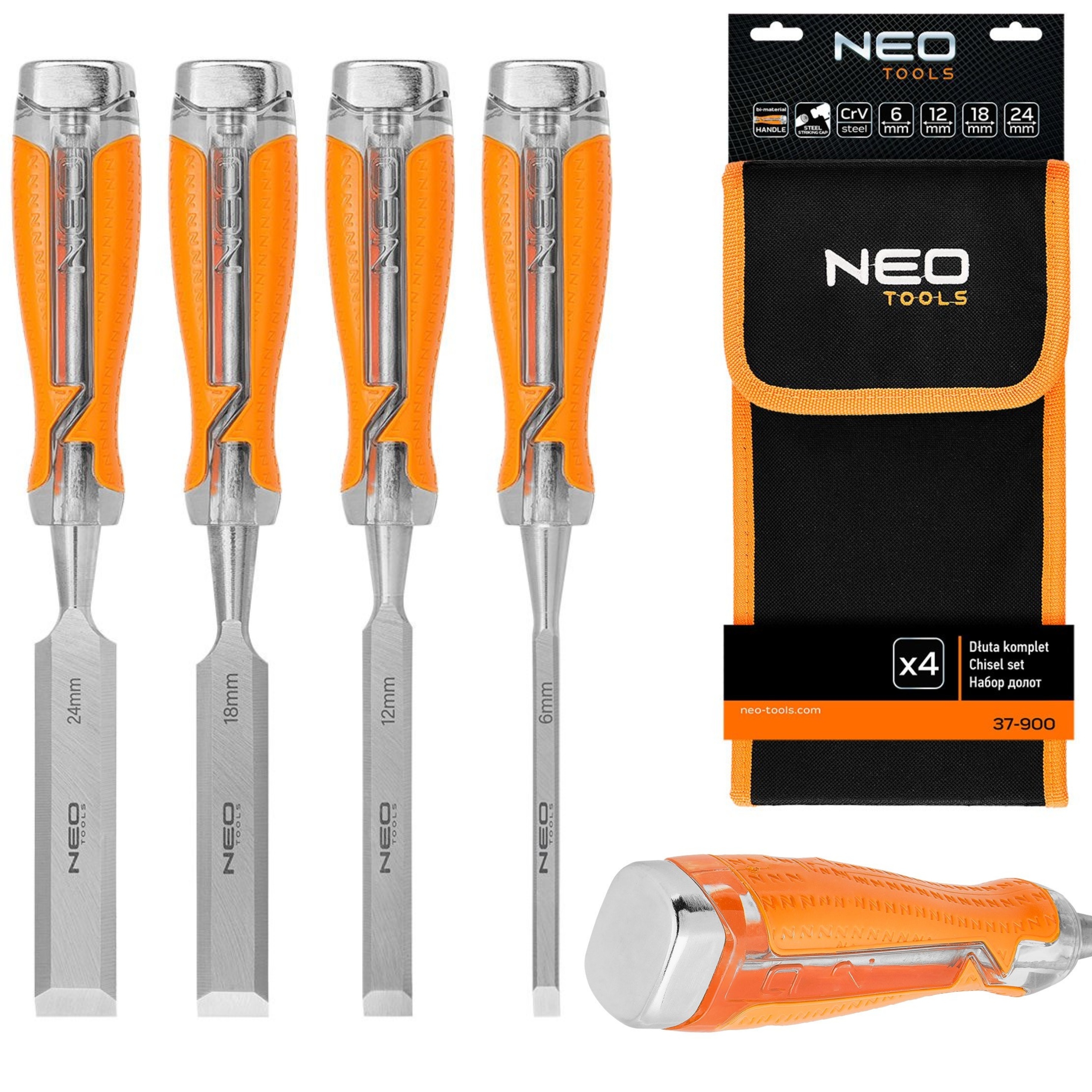 NEO DŁUTO DŁUTA STOLARSKIE PODBIJANIA KOMPLET 4szt 6,12,18,24 +ETUI 37-900