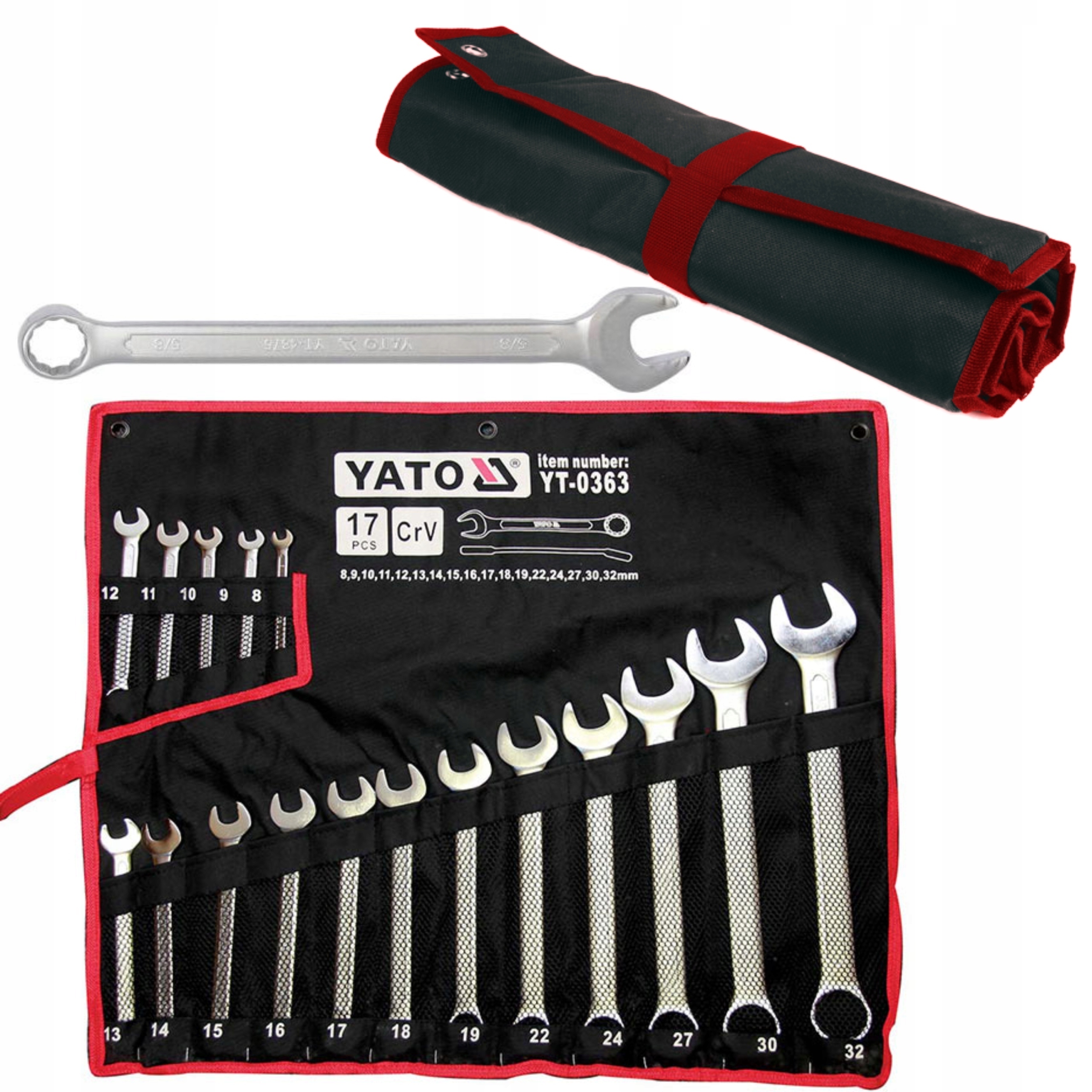 YATO ZESTAW KOMPLET KLUCZY KLUCZE PŁASKO-OCZKOWYCH 17 SZTUK YT-0363 8-32mm